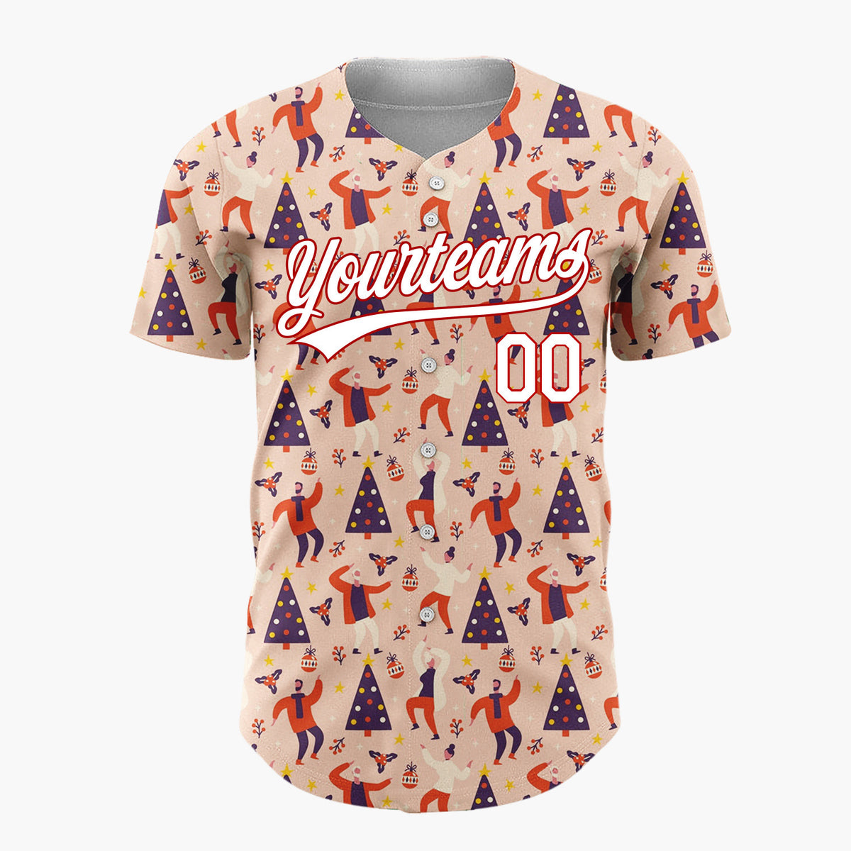 Custom Pink Red Dancing People Christmas Tree Abstract Pattern Christmas Baseball Jersey