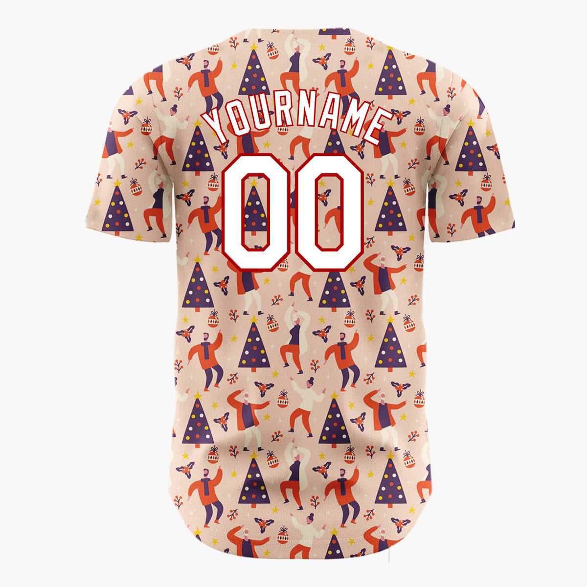 Custom Pink Red Dancing People Christmas Tree Abstract Pattern Christmas Baseball Jersey