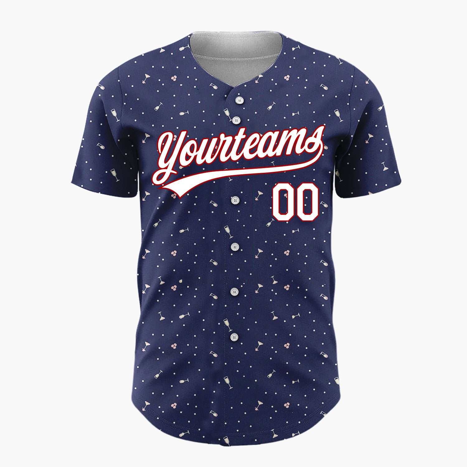 Custom Navy Pink White Champagne Glasses And Confetti New Year Celebration Pattern Christmas Baseball Jersey