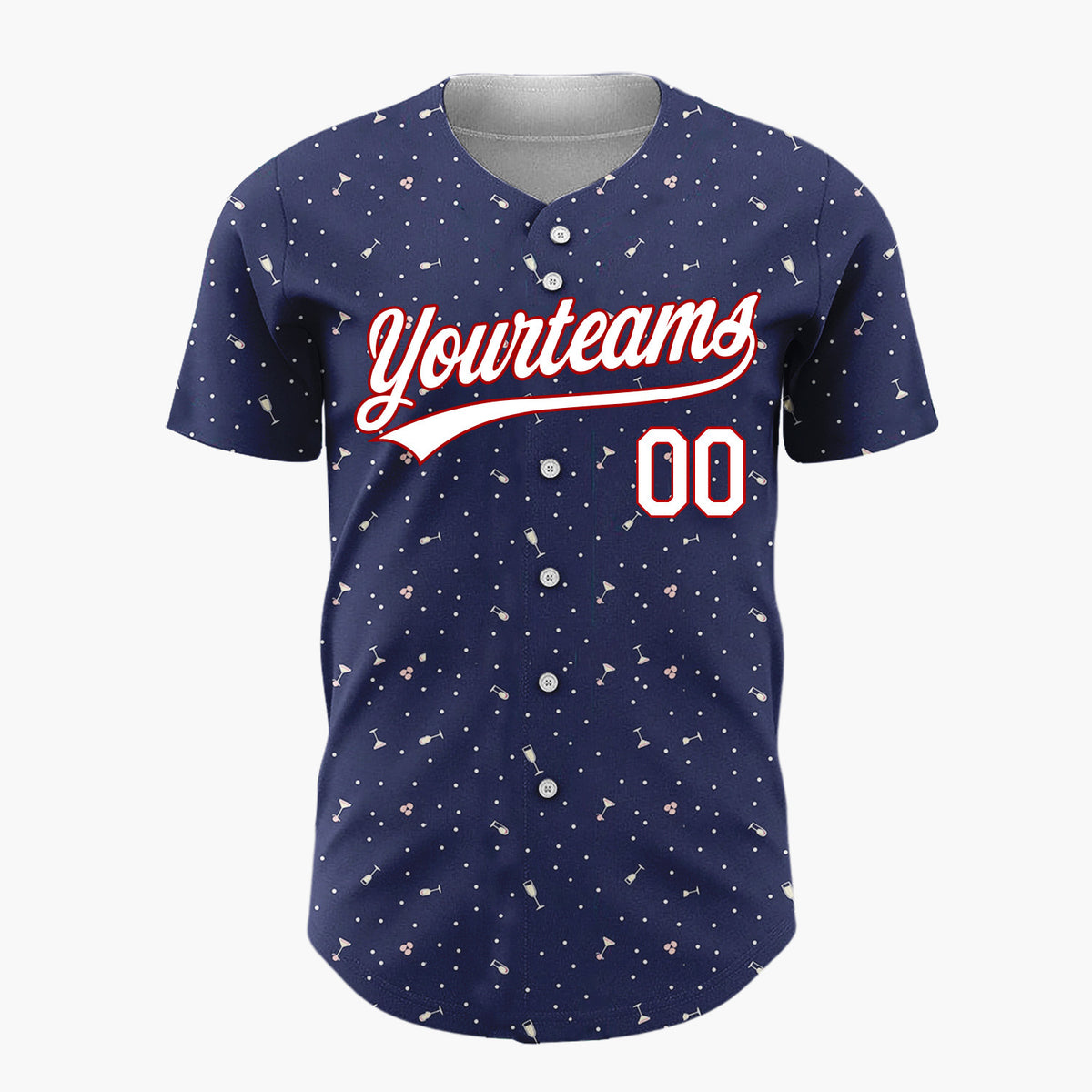 Custom Navy Pink White Champagne Glasses And Confetti New Year Celebration Pattern Christmas Baseball Jersey
