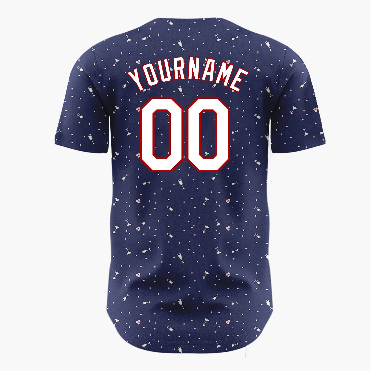 Custom Navy Pink White Champagne Glasses And Confetti New Year Celebration Pattern Christmas Baseball Jersey