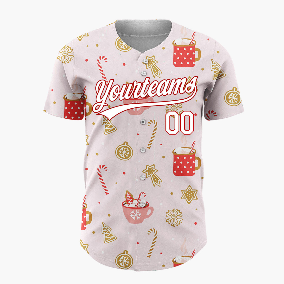 Custom Pink Hot Chocolate Candy Cane Cute Christmas Baseball Jersey