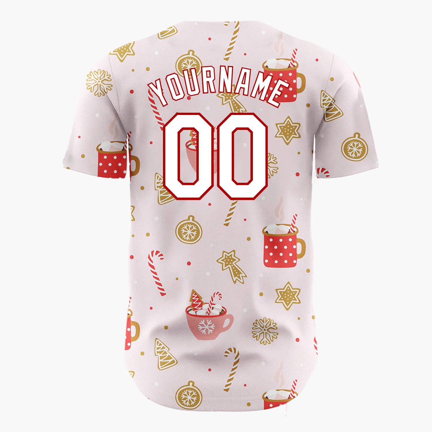 Custom Pink Hot Chocolate Candy Cane Cute Christmas Baseball Jersey