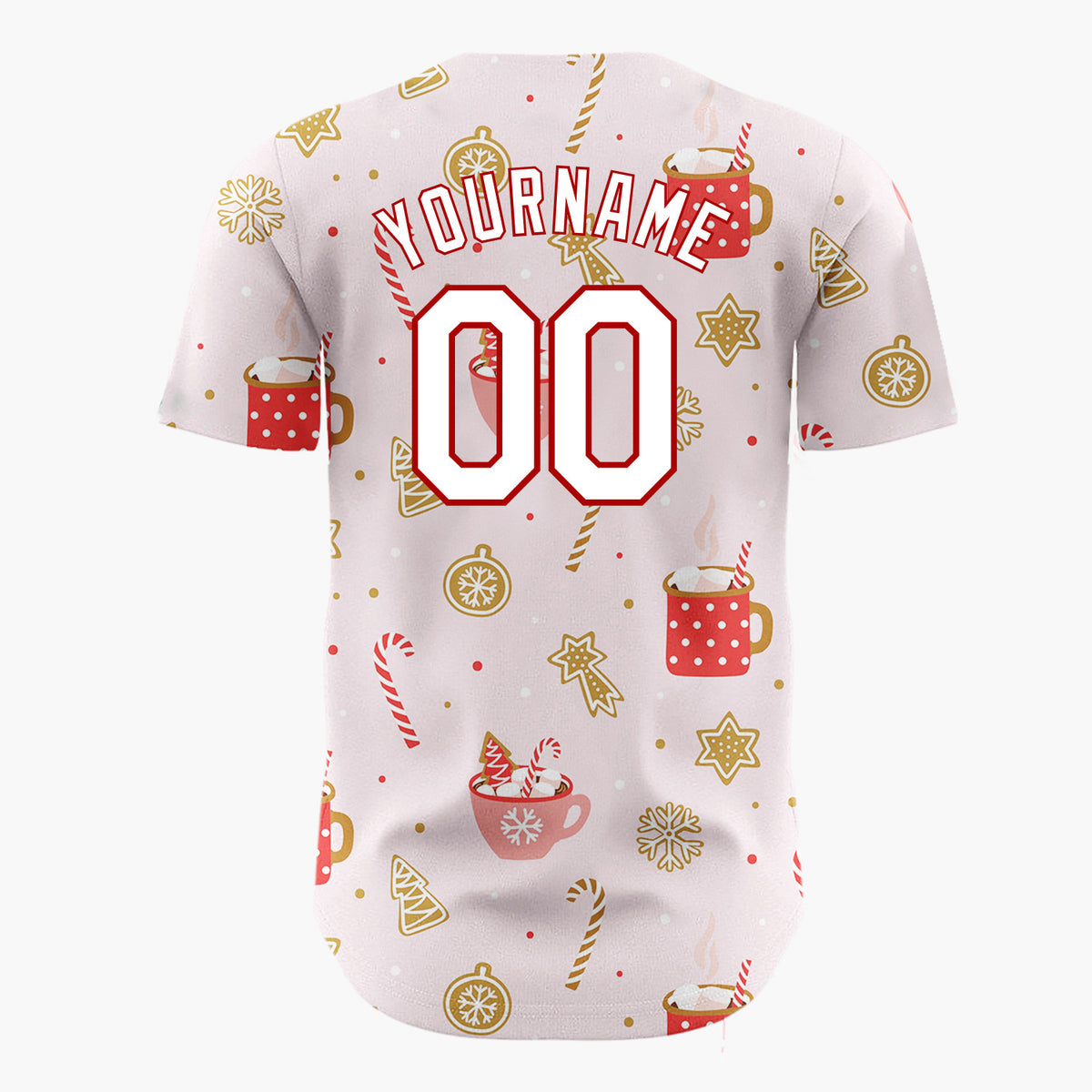 Custom Pink Hot Chocolate Candy Cane Cute Christmas Baseball Jersey