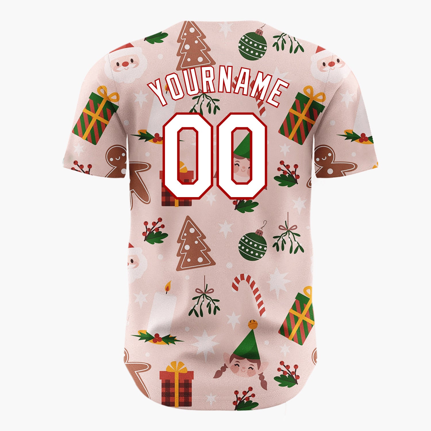 Custom Pink Green Brown Santa Elves And Gingerbread Festive Christmas Baseball Jersey