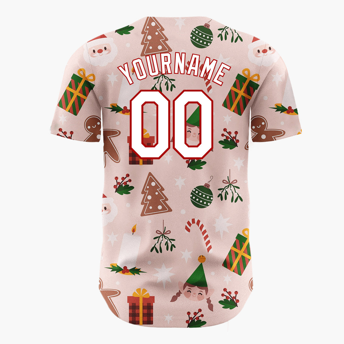 Custom Pink Green Brown Santa Elves And Gingerbread Festive Christmas Baseball Jersey