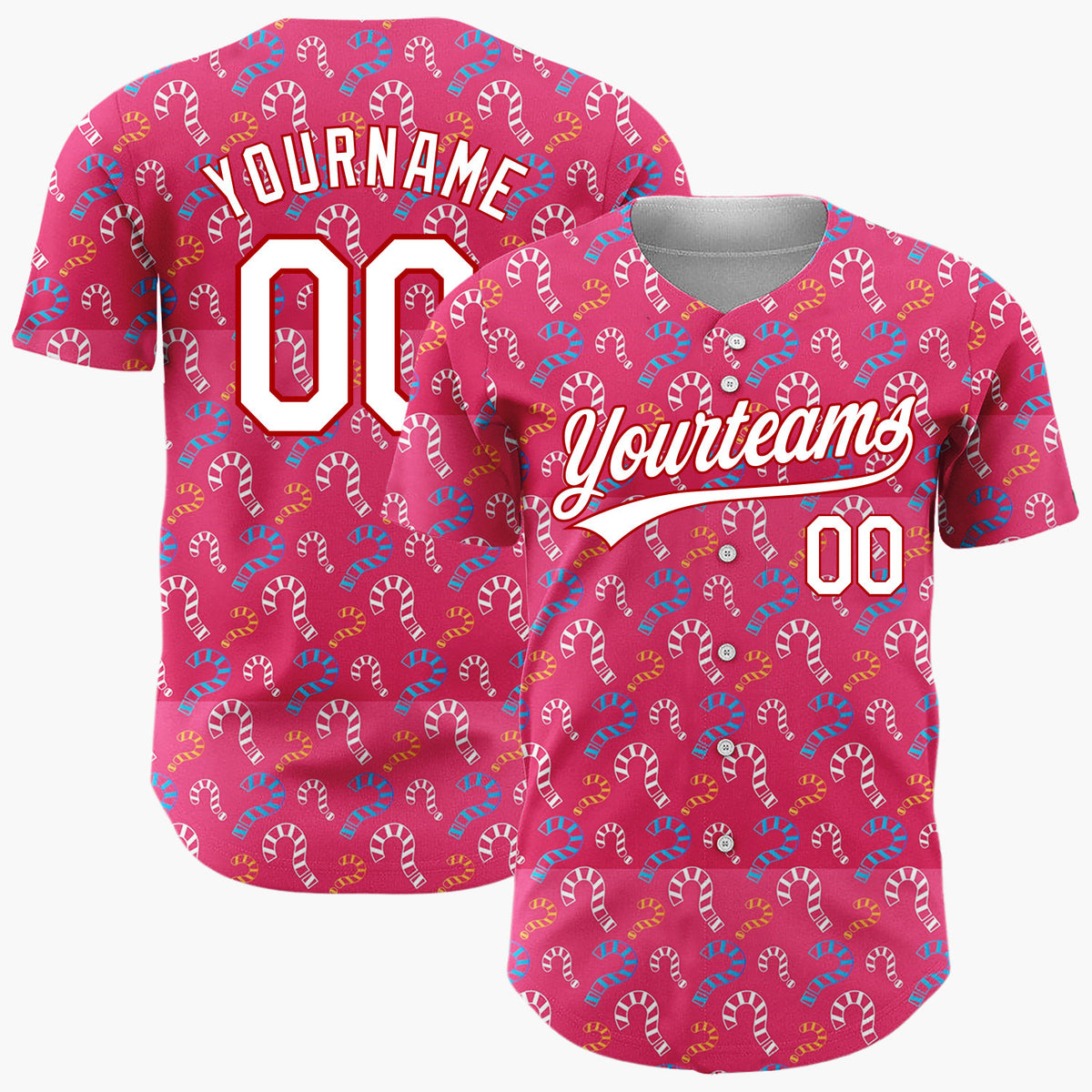 Custom Pink Blue Candy Canes Cute Christmas Baseball Jersey