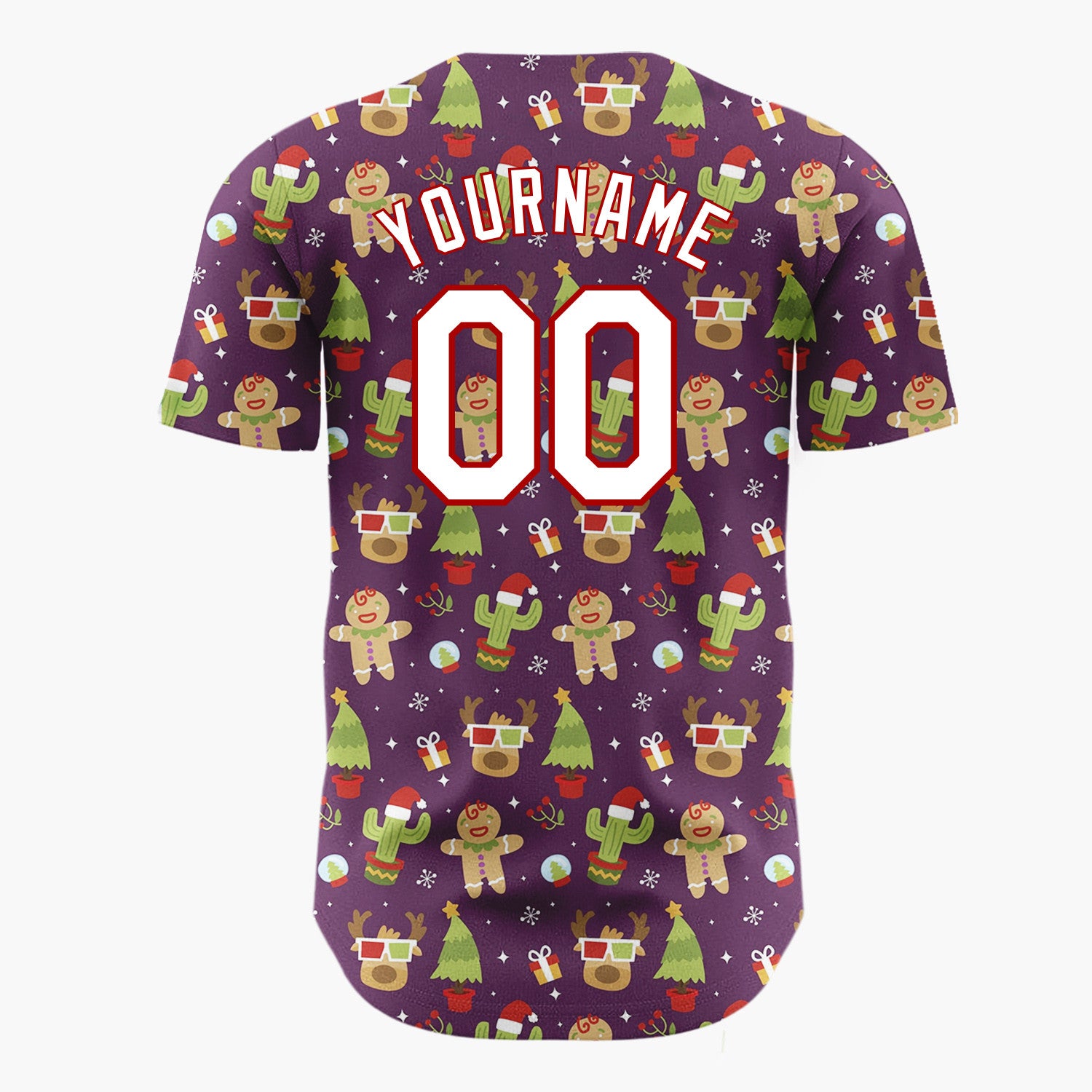 Custom Purple Green Gingerbread Man Cactus Christmas Baseball Jersey