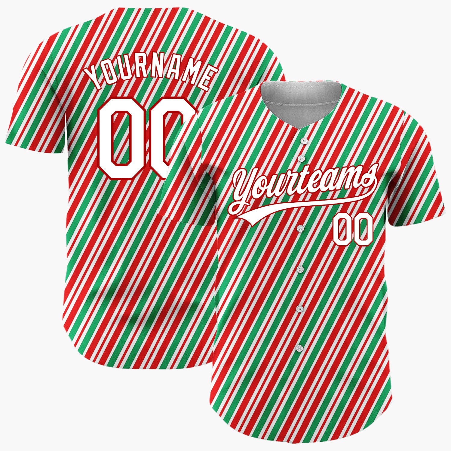 Custom Red Candy Cane Stripes Abstract Pattern Christmas Baseball Jersey