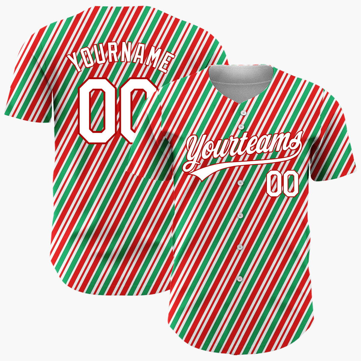 Custom Red Candy Cane Stripes Abstract Pattern Christmas Baseball Jersey