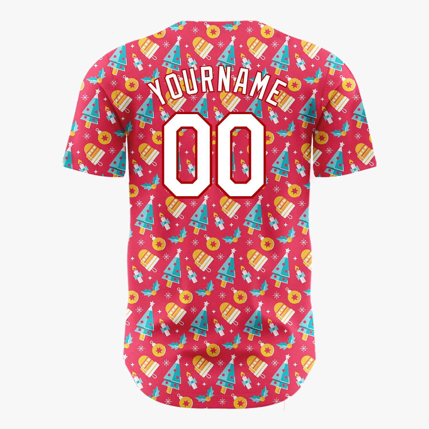 Custom Red Blue Yellow Trees Gifts And Stars Cute Christmas Baseball Jersey