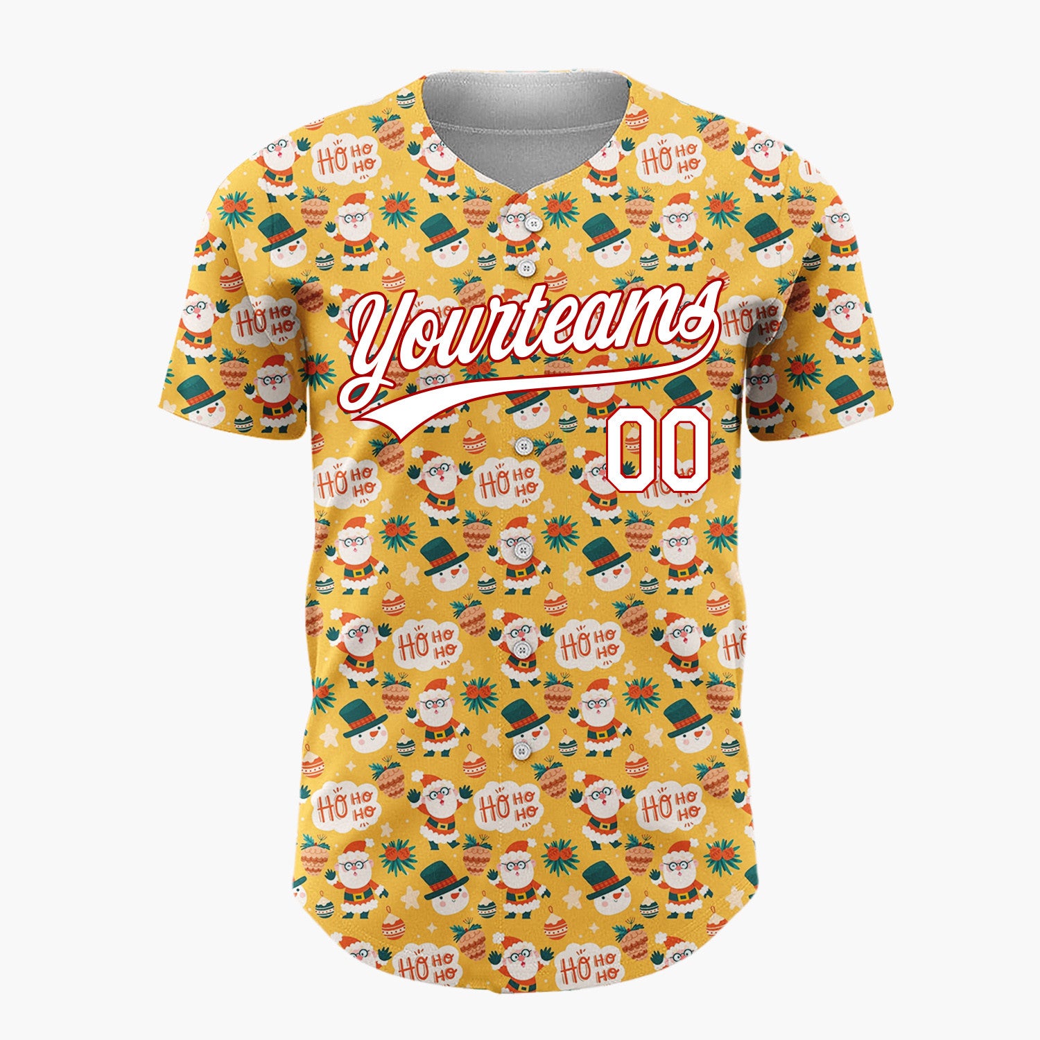 Custom Orange Santa Claus Smiling Faces Cartoon Pattern Christmas Baseball Jersey