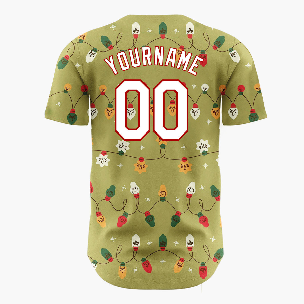 Custom Olive Green Retro Christmas Lights Wavy Pattern Christmas Baseball Jersey