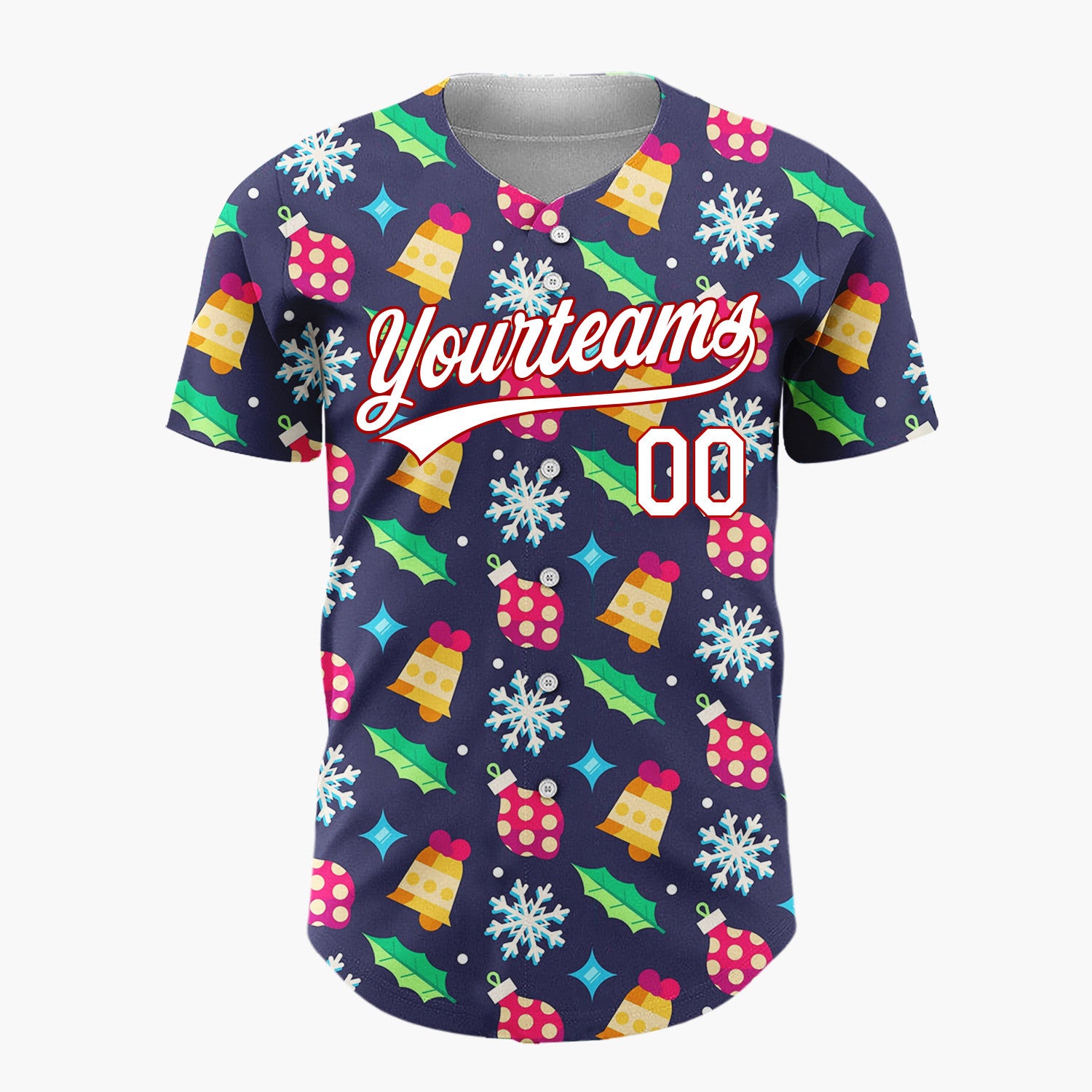 Custom Navy Ornaments Snowflakes Festive Flat Pattern Christmas Baseball Jersey