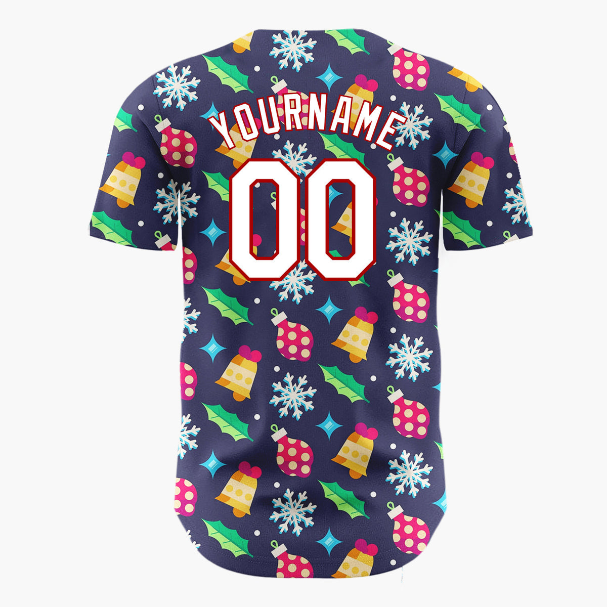 Custom Navy Ornaments Snowflakes Festive Flat Pattern Christmas Baseball Jersey