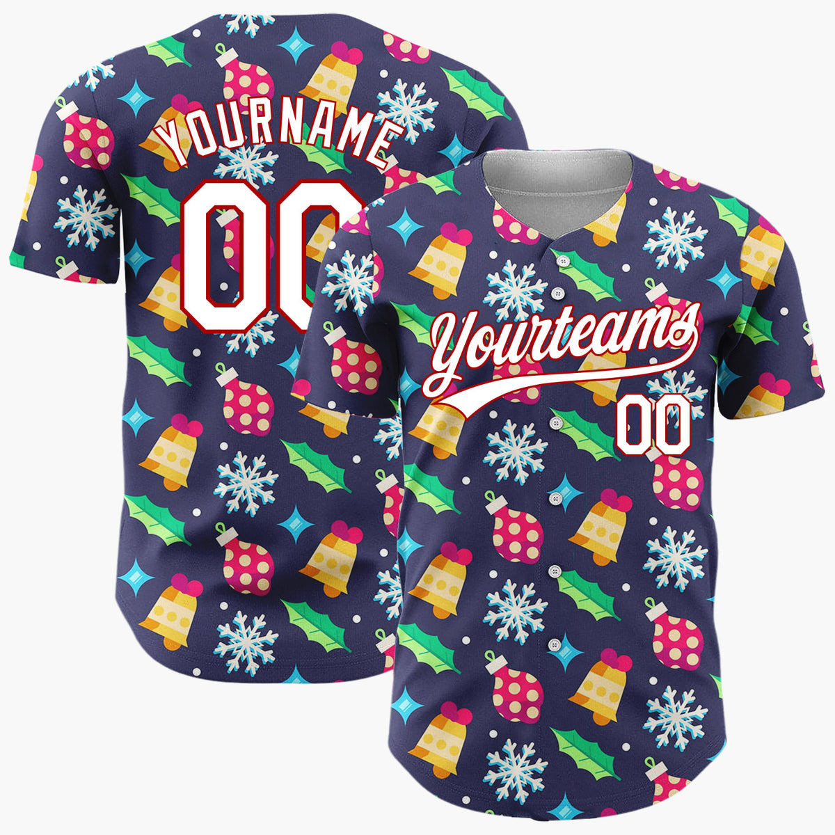 Custom Navy Ornaments Snowflakes Festive Flat Pattern Christmas Baseball Jersey