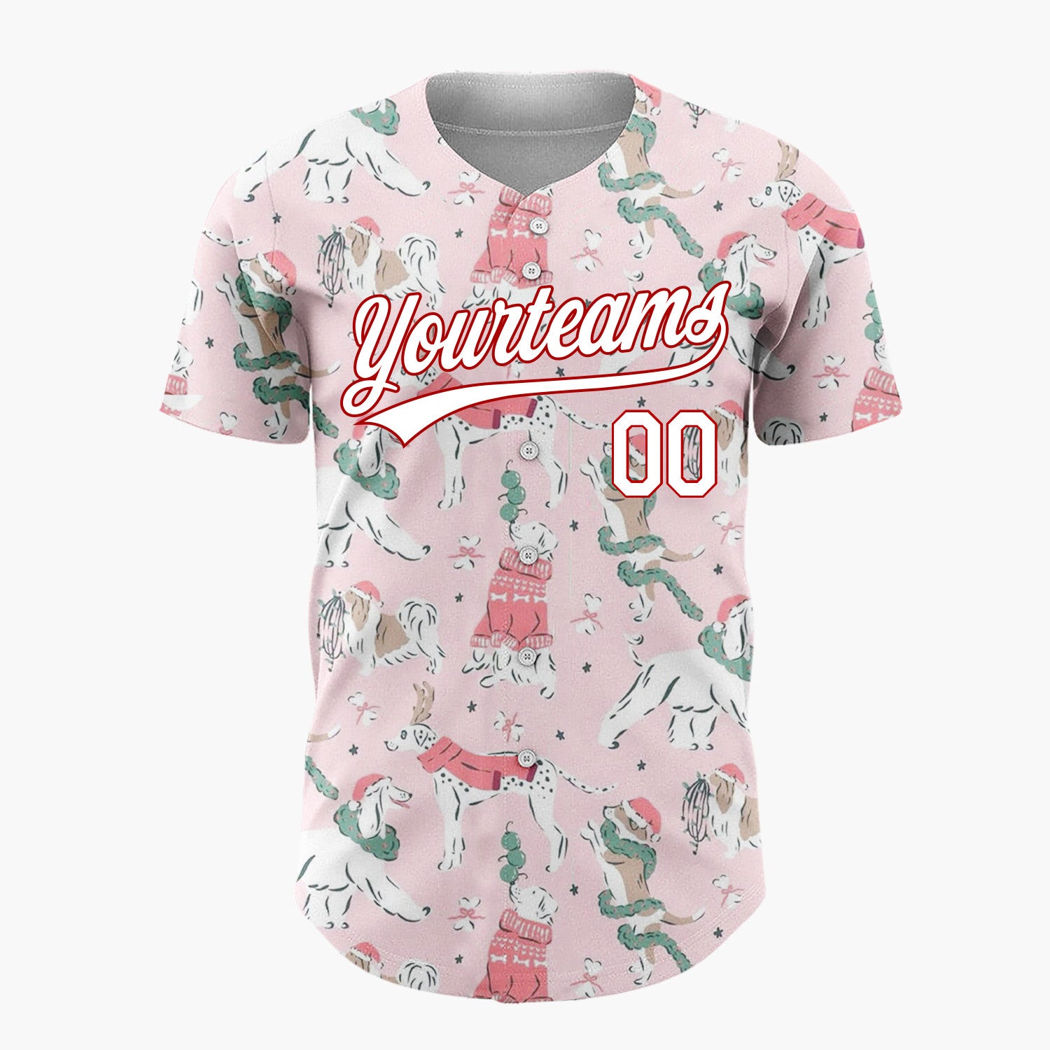 Custom Pink Collie Lovely Dog Christmas Festive Cartoon Pattern Christmas Baseball Jersey
