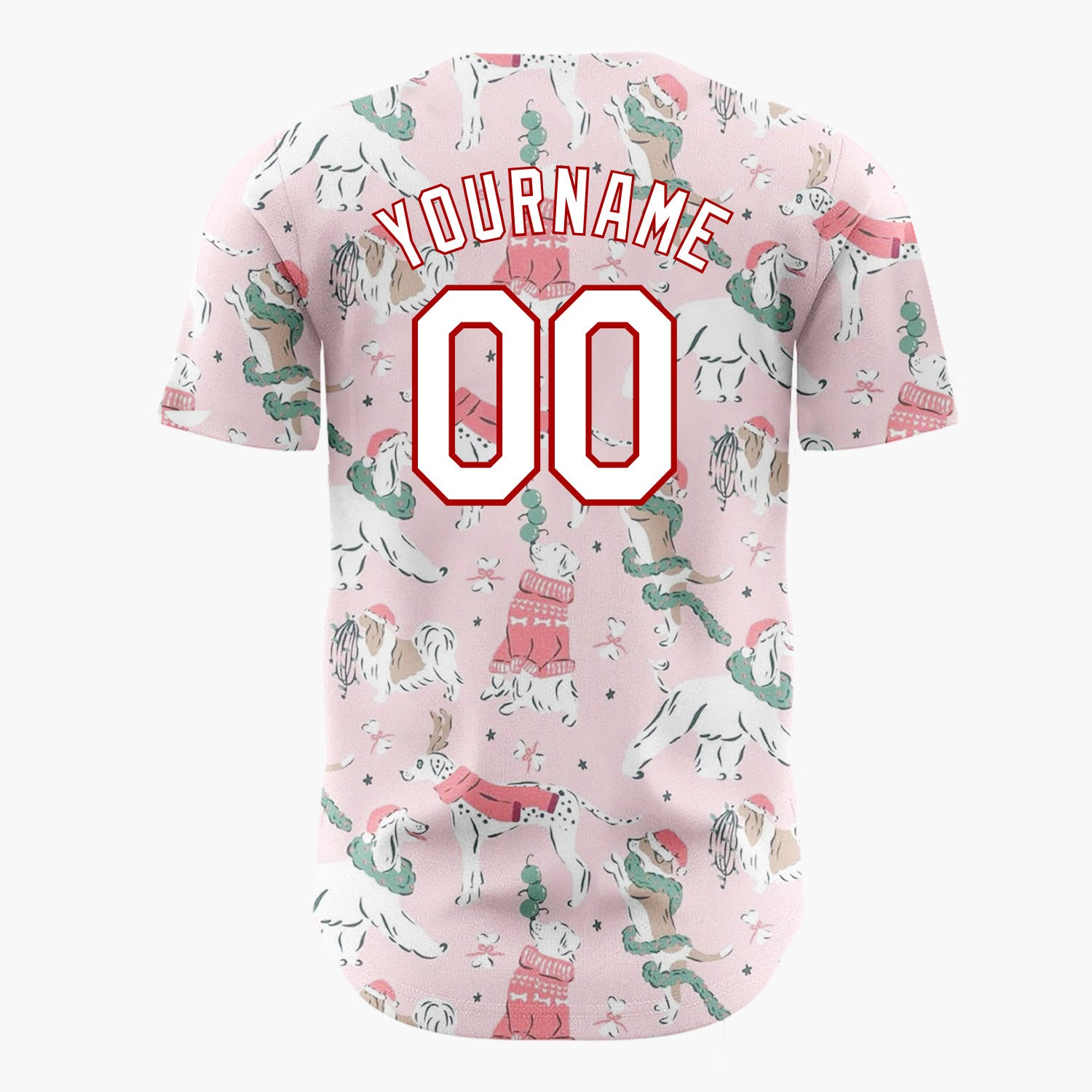 Custom Pink Collie Lovely Dog Christmas Festive Cartoon Pattern Christmas Baseball Jersey