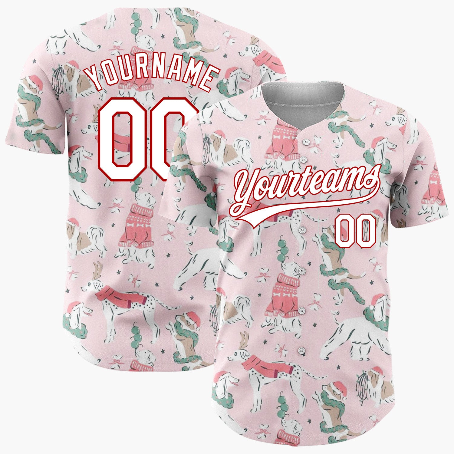 Custom Pink Collie Lovely Dog Christmas Festive Cartoon Pattern Christmas Baseball Jersey
