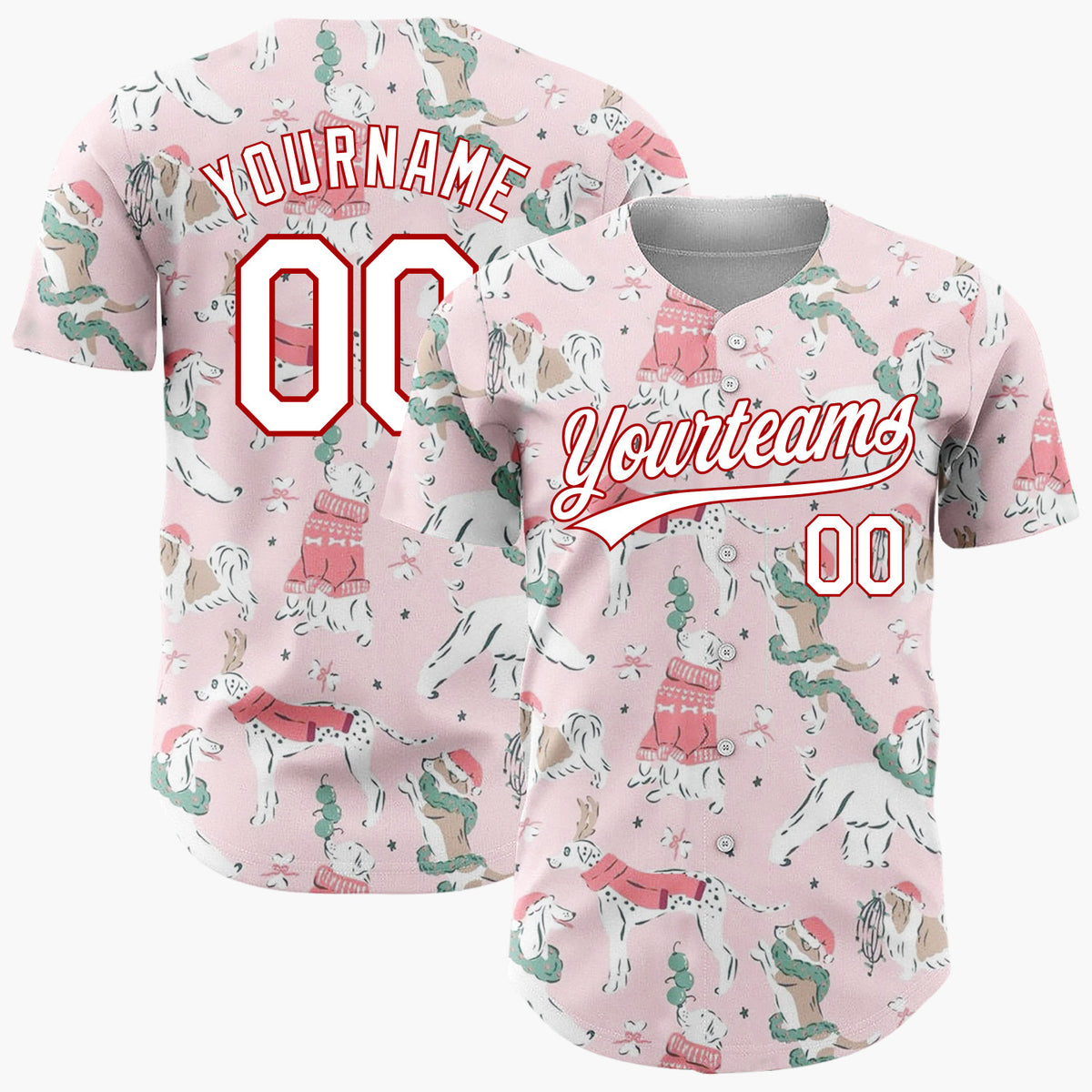 Custom Pink Collie Lovely Dog Christmas Festive Cartoon Pattern Christmas Baseball Jersey