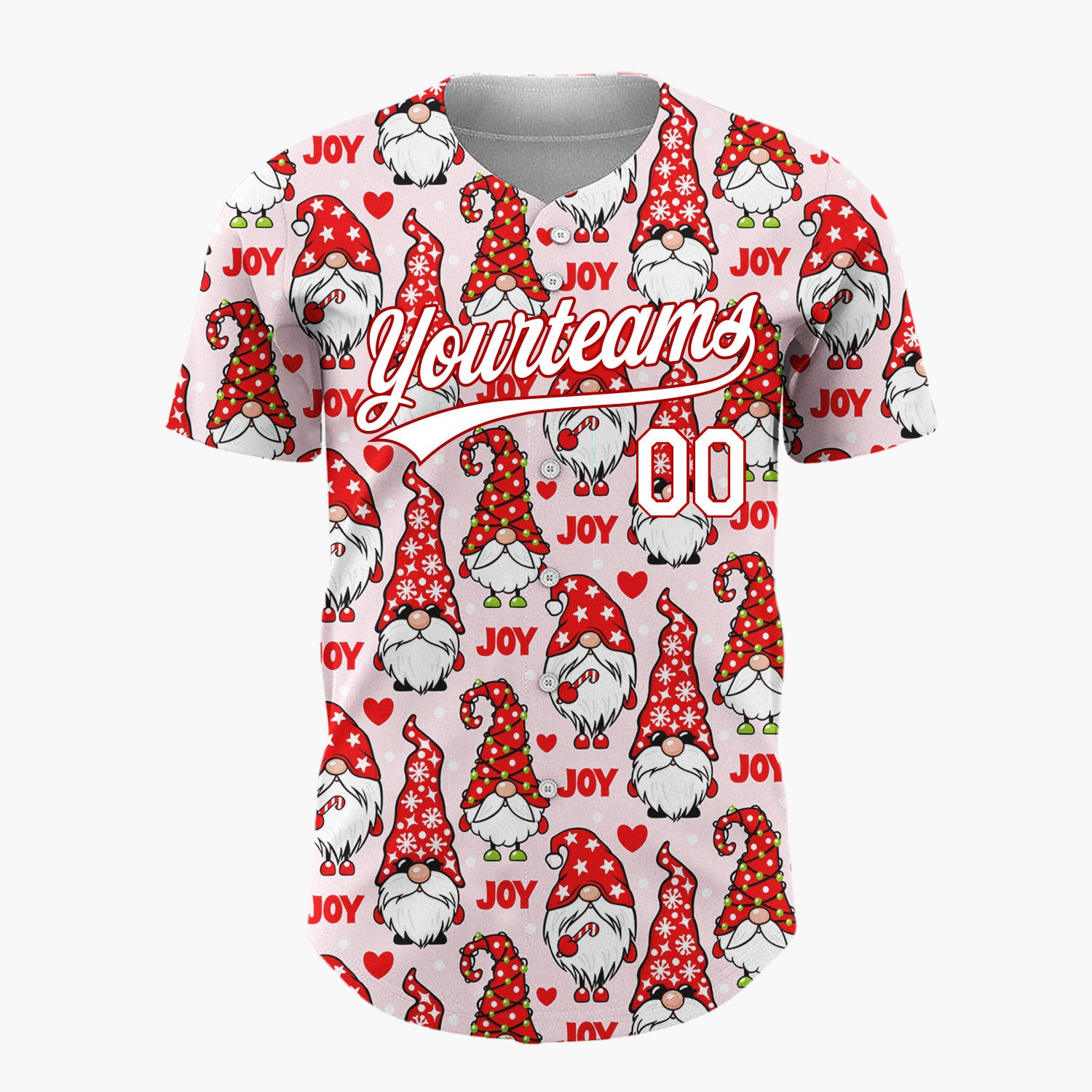 Custom Pink Gnomes Joy And Hearts Digital Christmas Baseball Jersey