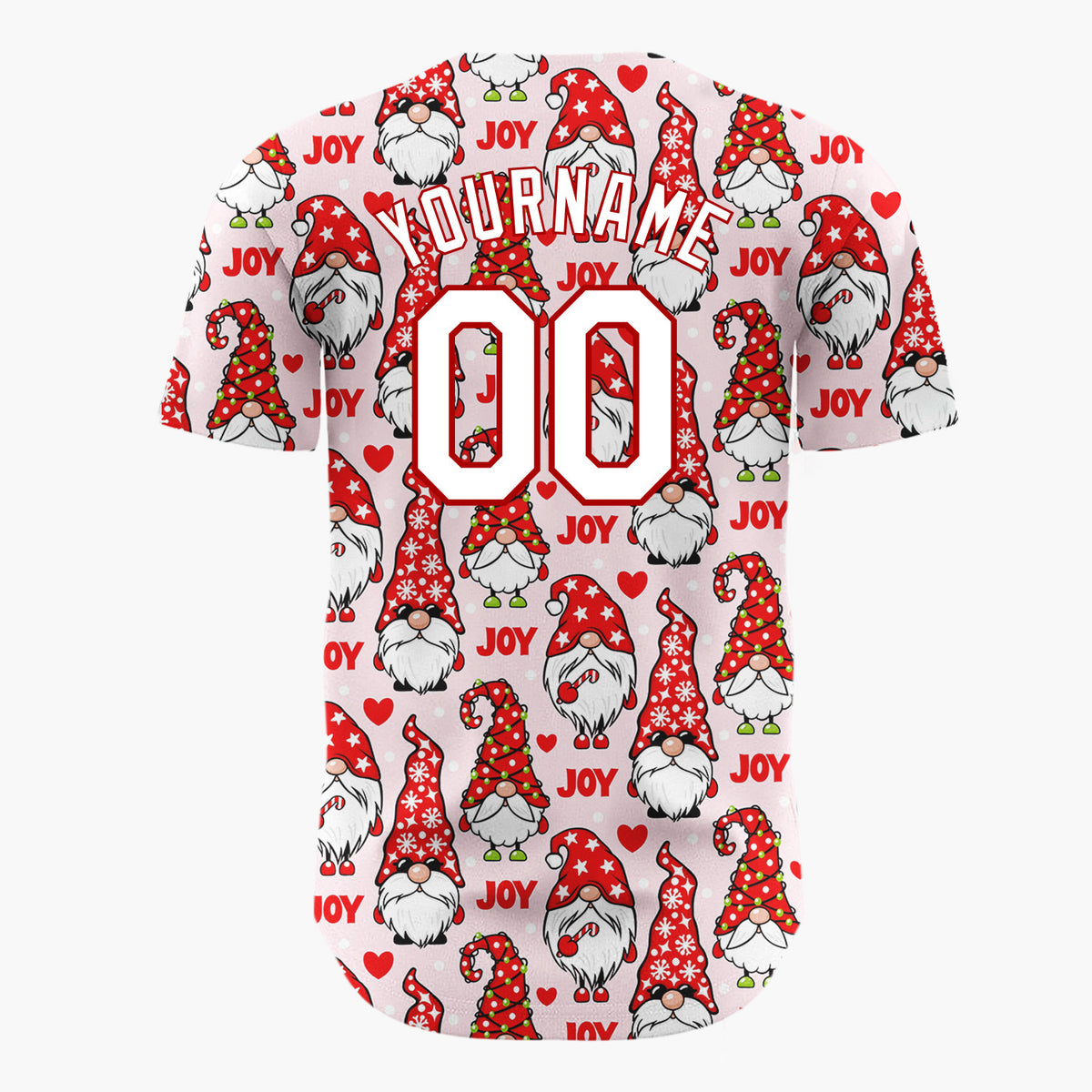 Custom Pink Gnomes Joy And Hearts Digital Christmas Baseball Jersey