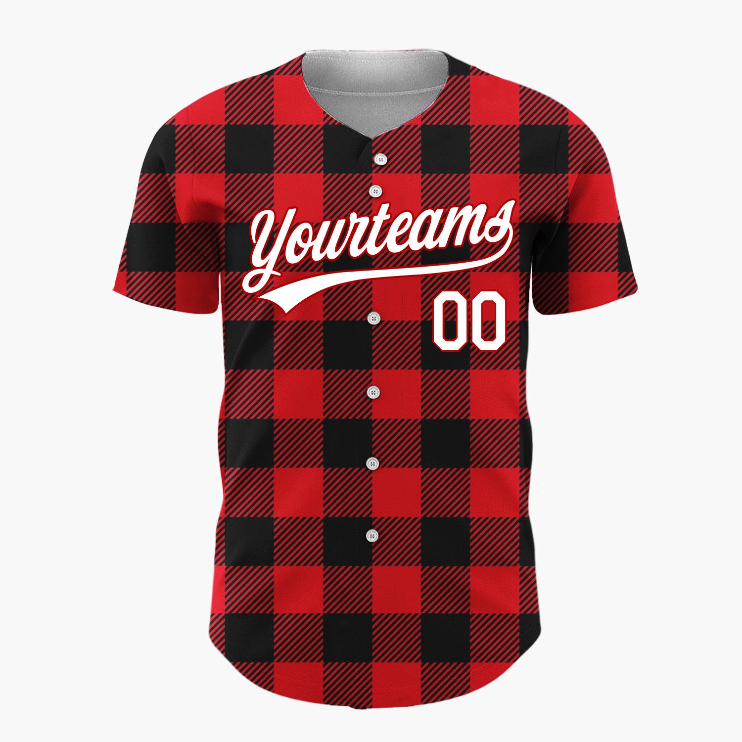 Custom Red Buffalo Plaid Classic Plaid Pattern Christmas Baseball Jersey