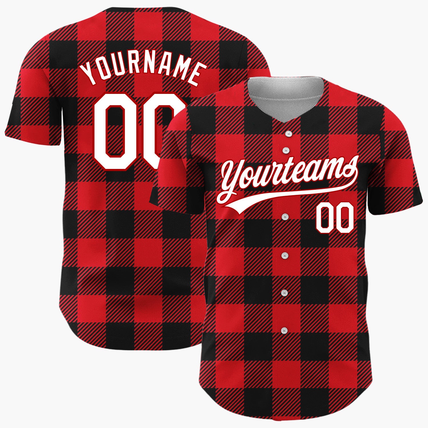 Custom Red Buffalo Plaid Classic Plaid Pattern Christmas Baseball Jersey