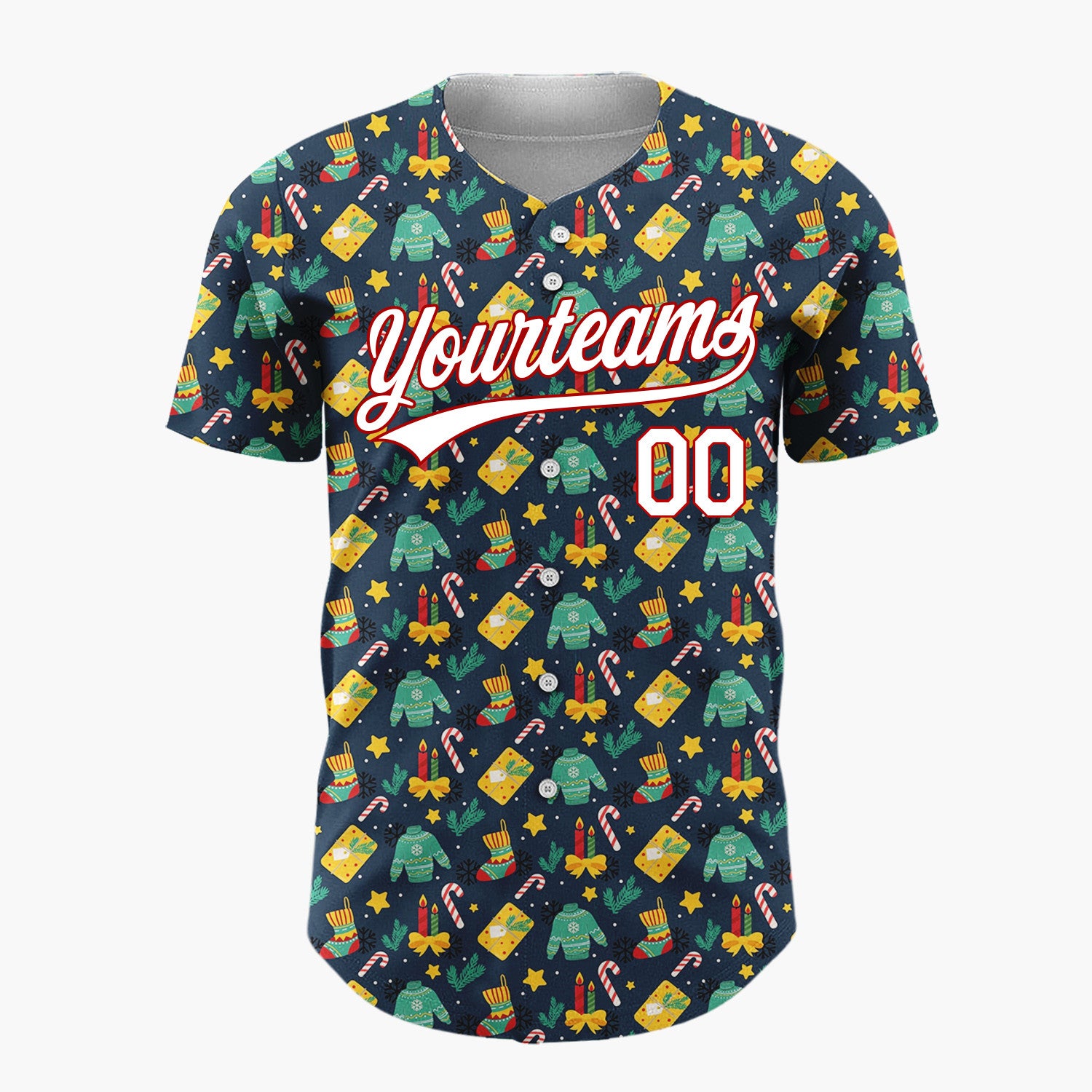 Custom Navy Green Yellow Sweaters Gifts And Candles Warm Winter Christmas Baseball Jersey
