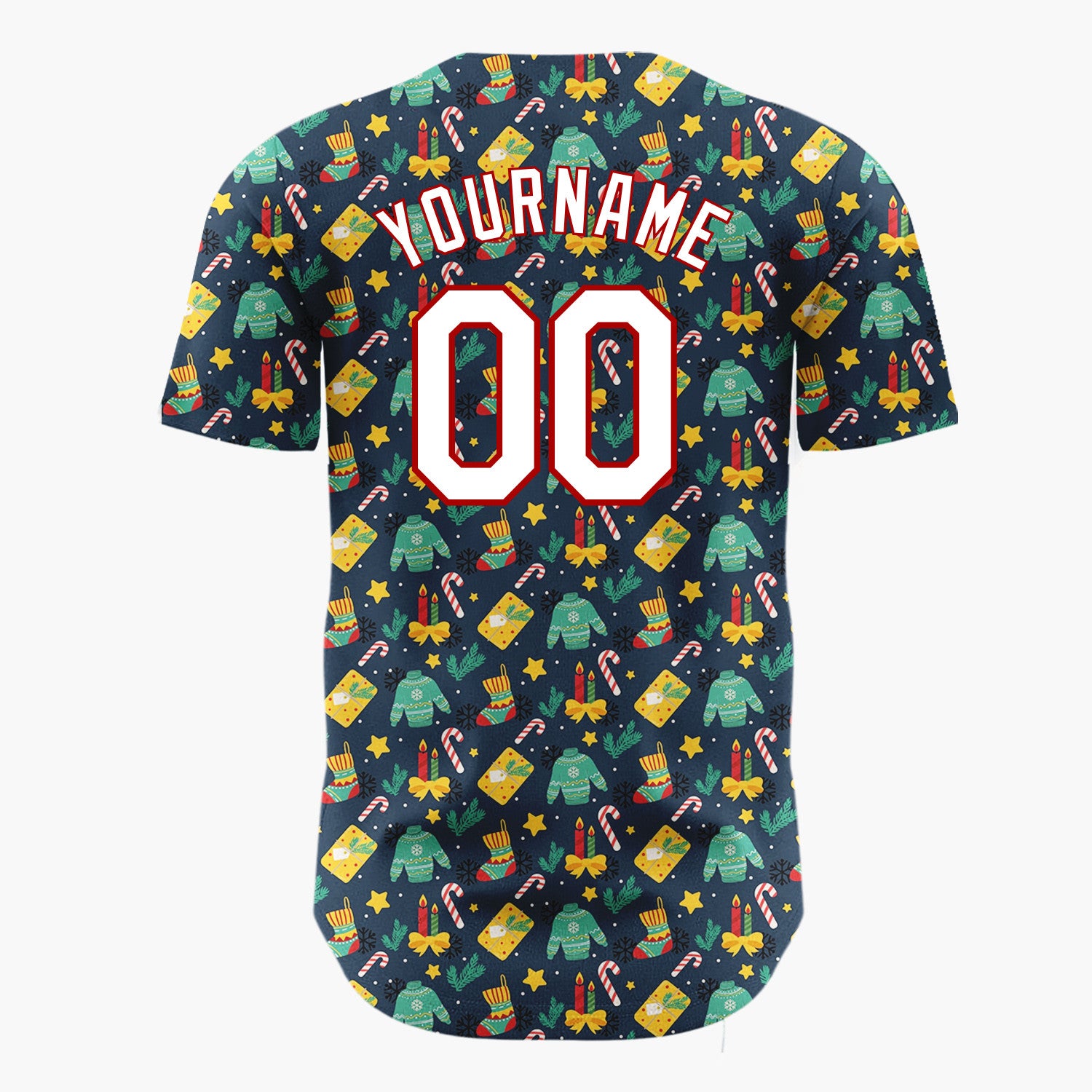 Custom Navy Green Yellow Sweaters Gifts And Candles Warm Winter Christmas Baseball Jersey