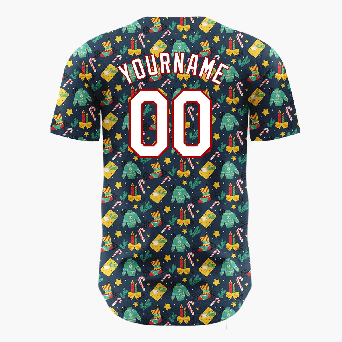 Custom Navy Green Yellow Sweaters Gifts And Candles Warm Winter Christmas Baseball Jersey