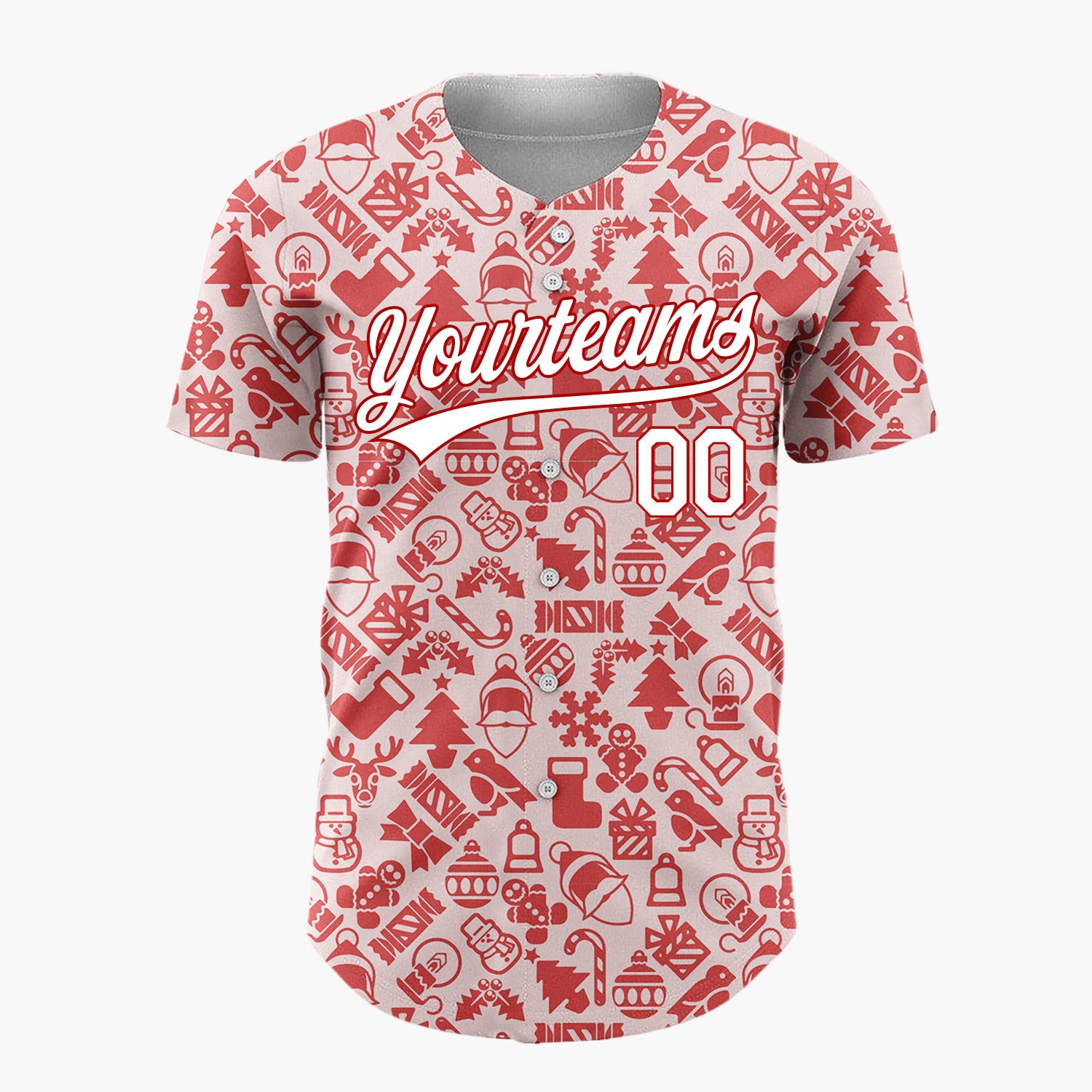 Custom Pink Red Silhouette Christmas Icons Simple Festive Pattern Christmas Baseball Jersey