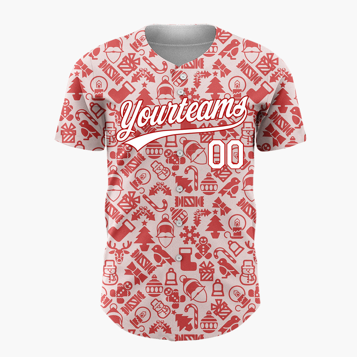 Custom Pink Red Silhouette Christmas Icons Simple Festive Pattern Christmas Baseball Jersey