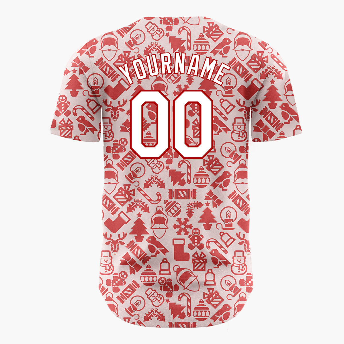 Custom Pink Red Silhouette Christmas Icons Simple Festive Pattern Christmas Baseball Jersey