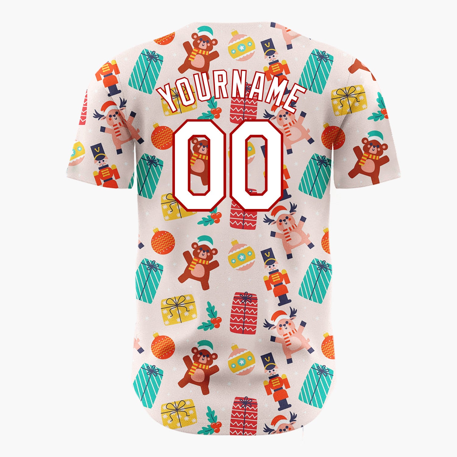 Custom Pink Red Toys Presents And Ornaments Christmas Toy Pattern Christmas Baseball Jersey