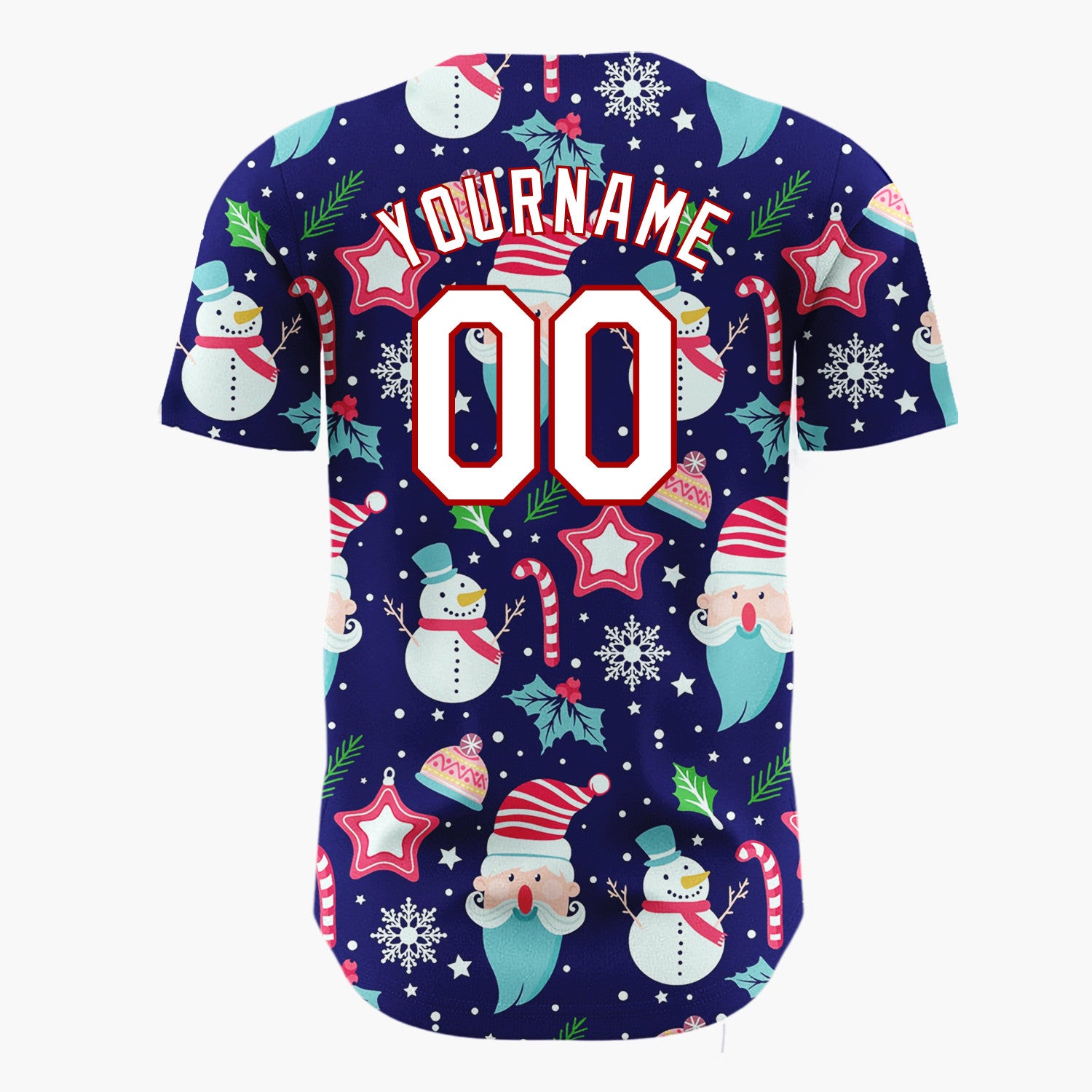 Custom Navy Santa Snowman Cheerful Christmas Baseball Jersey