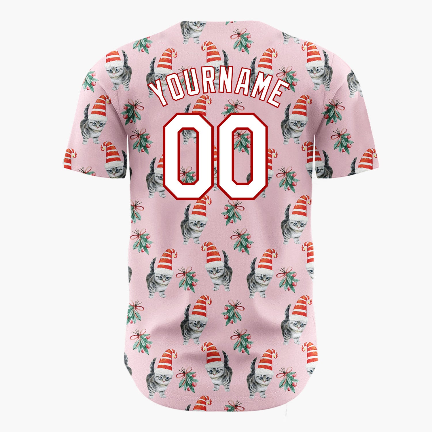 Custom Pink Kitten In Santa Hat Watercolor Christmas Baseball Jersey
