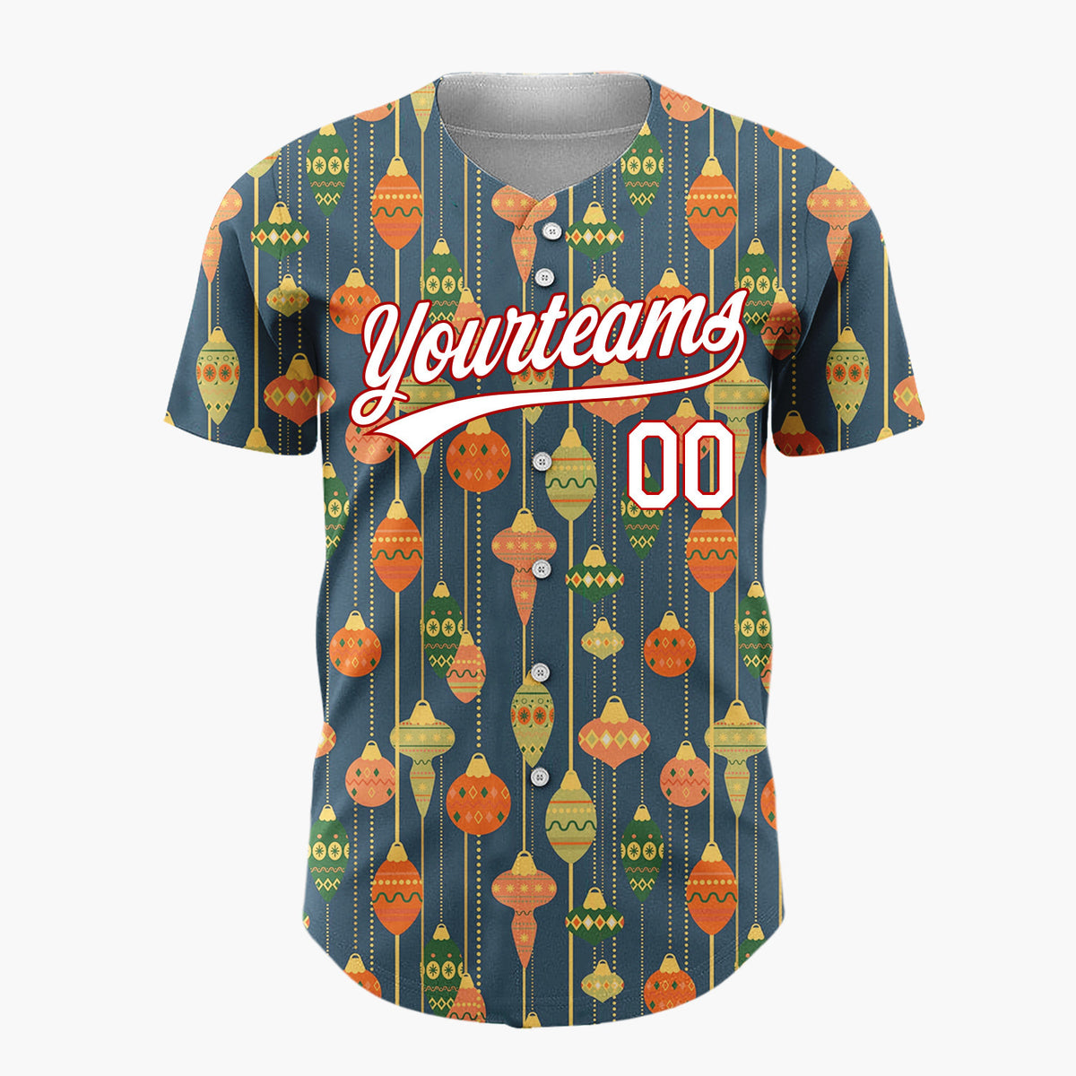 Custom Navy Orange Retro Hanging Ornaments Elegant Mid Century Pattern Christmas Baseball Jersey