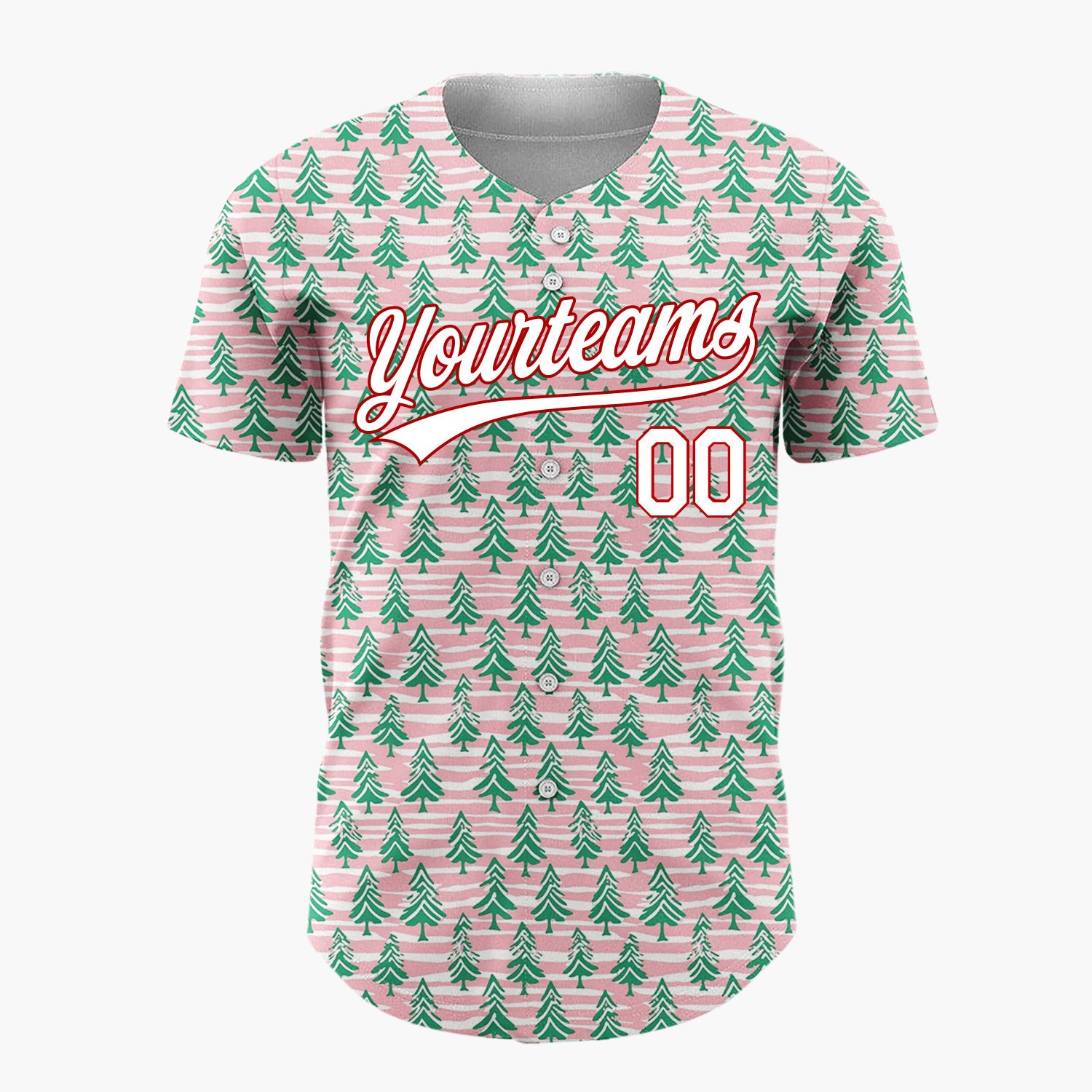 Custom Pink Green Christmas Trees Wavy Stripes Hand Drawn Christmas Baseball Jersey