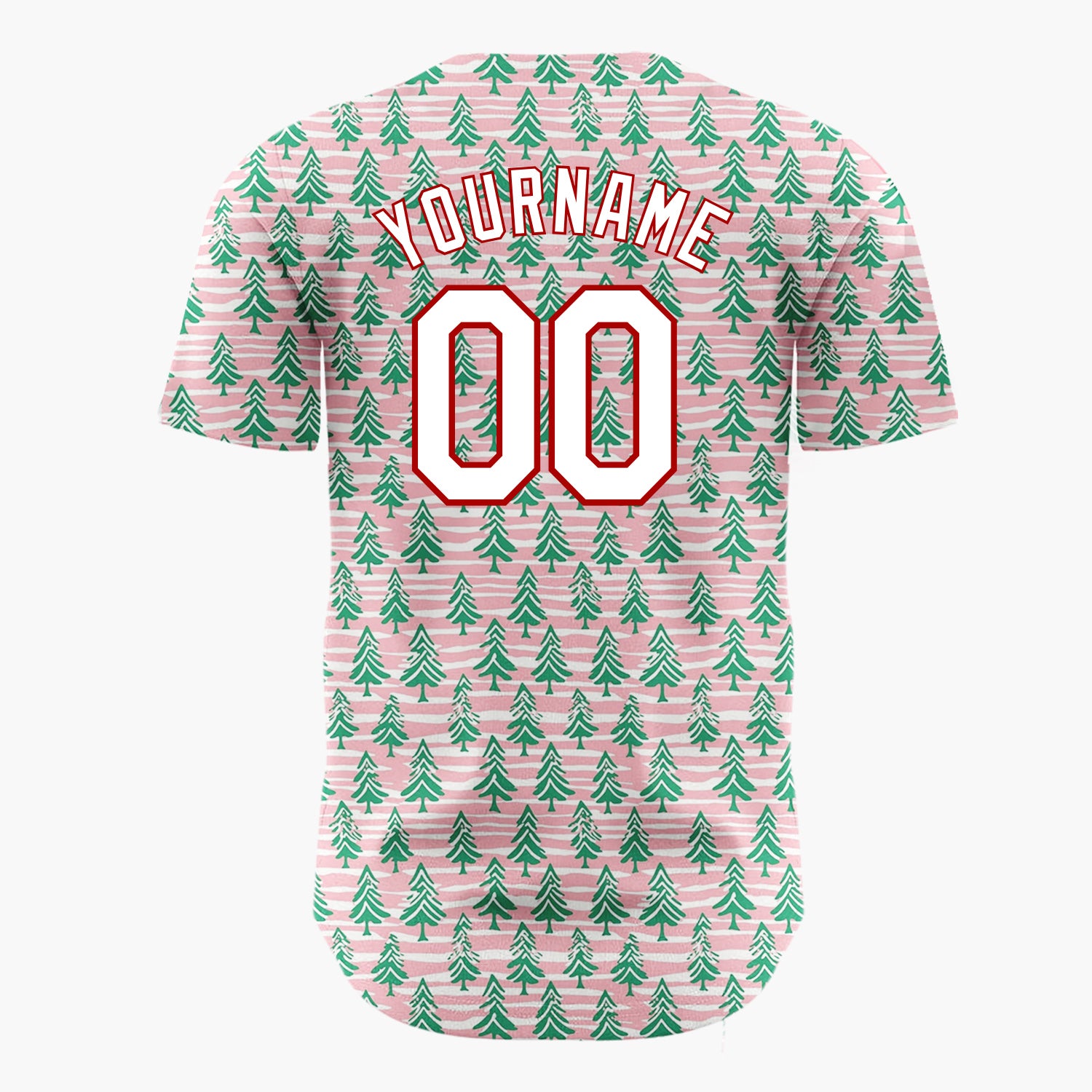 Custom Pink Green Christmas Trees Wavy Stripes Hand Drawn Christmas Baseball Jersey