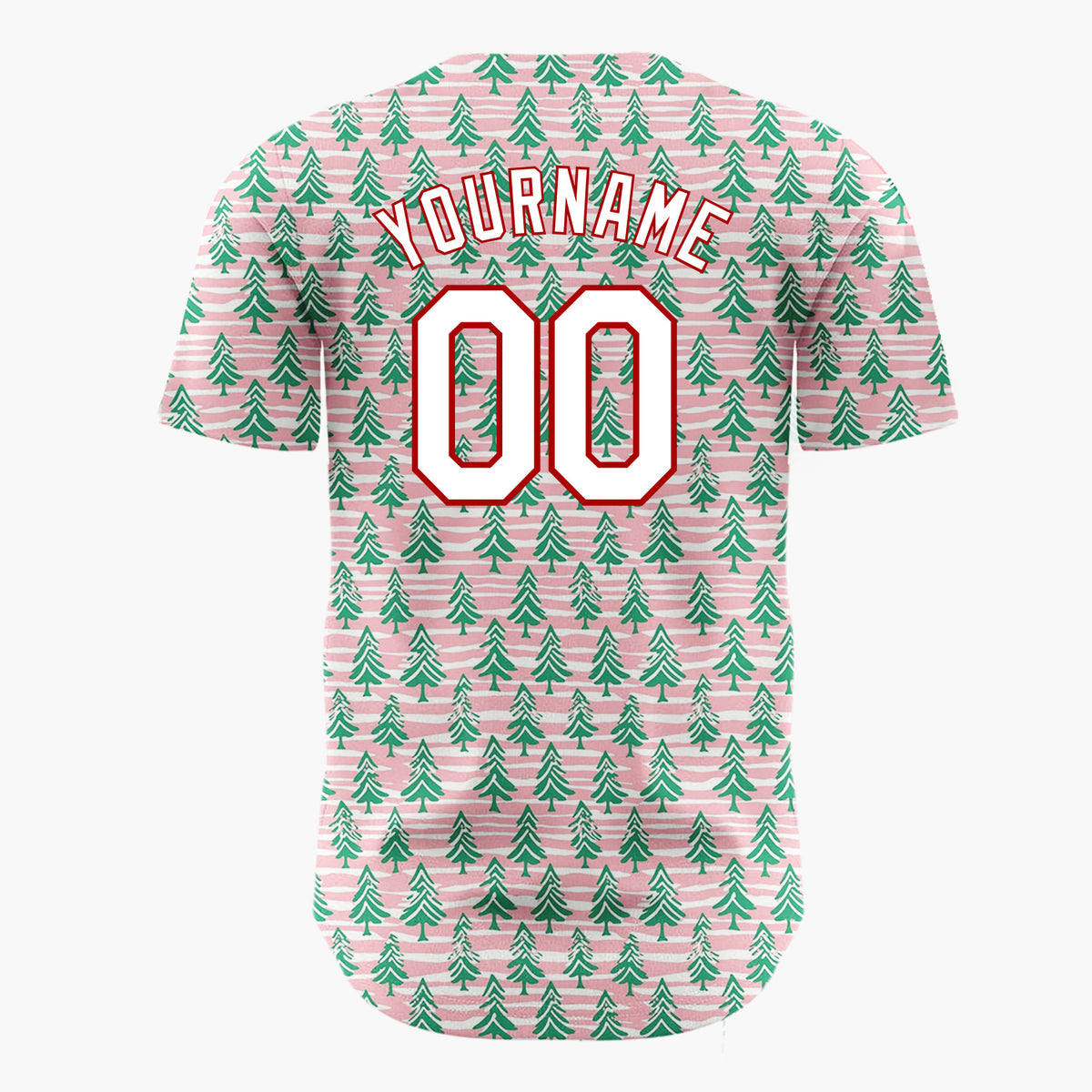 Custom Pink Green Christmas Trees Wavy Stripes Hand Drawn Christmas Baseball Jersey