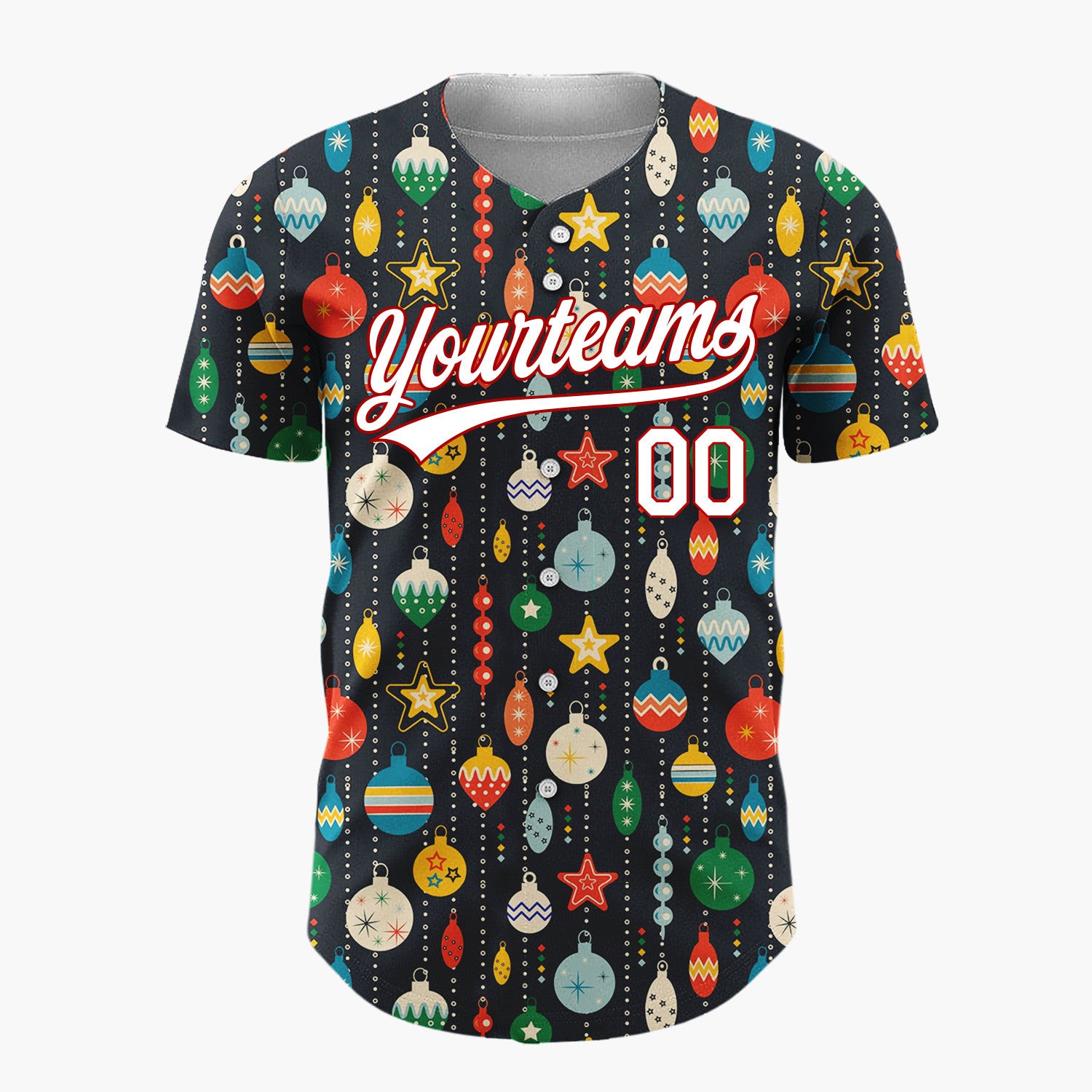 Custom Navy Jewel Tone Ornaments And Beads Retro Pattern Christmas Baseball Jersey