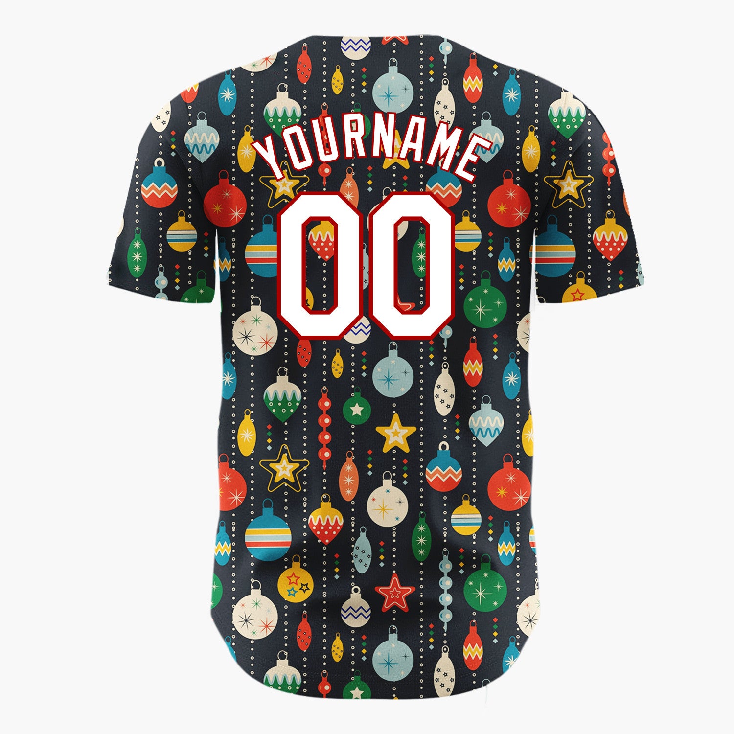 Custom Navy Jewel Tone Ornaments And Beads Retro Pattern Christmas Baseball Jersey