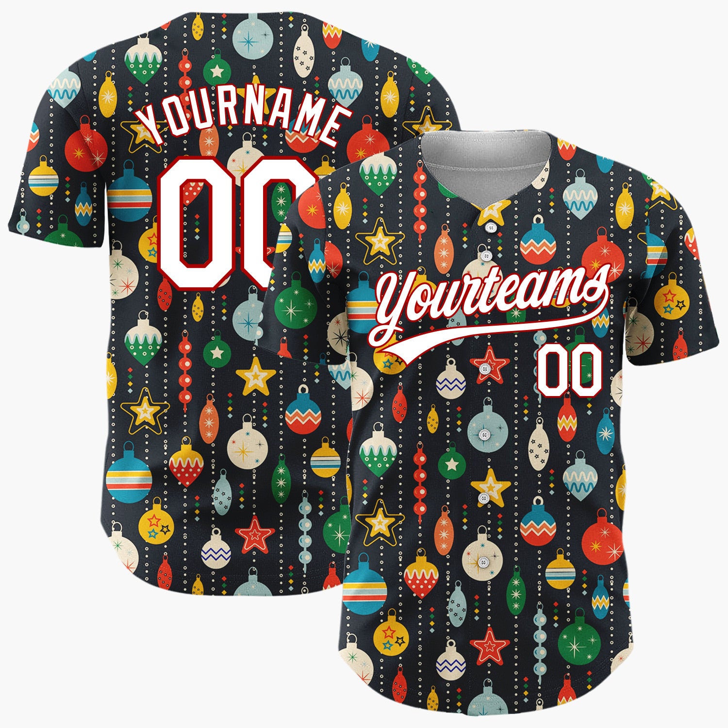 Custom Navy Jewel Tone Ornaments And Beads Retro Pattern Christmas Baseball Jersey