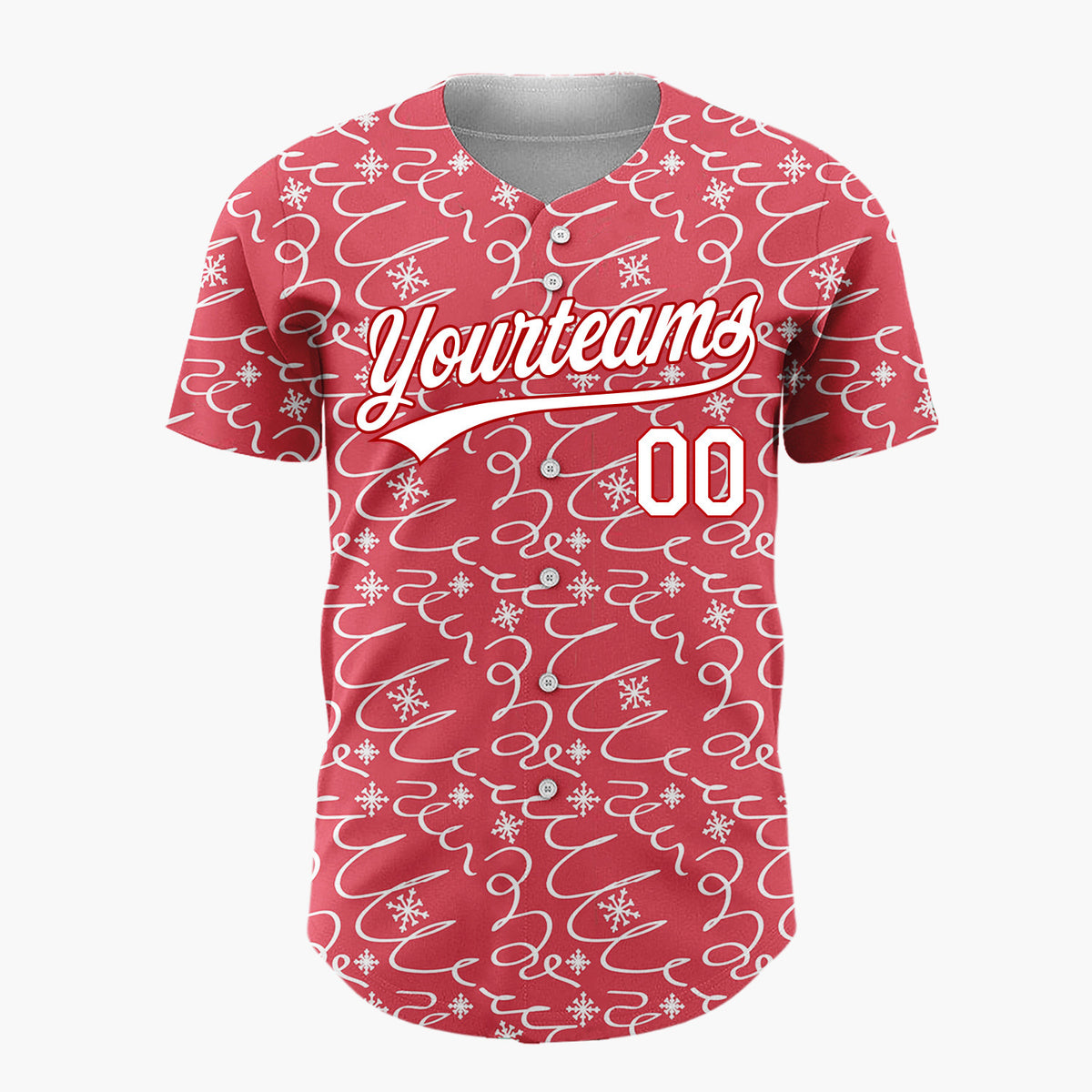 Custom Red Abstract Swirl And Snowflake Hand Drawn Pattern Christmas Baseball Jersey