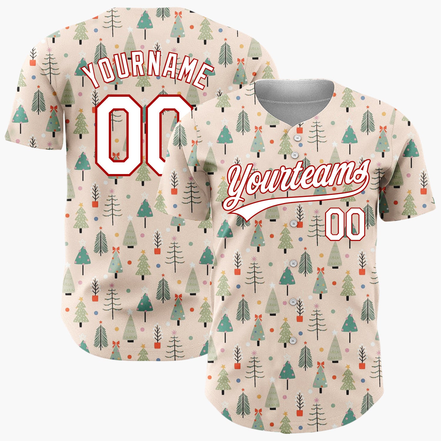 Custom Pink Green Trees And Dots Christmas Minimalist Pattern Christmas Baseball Jersey