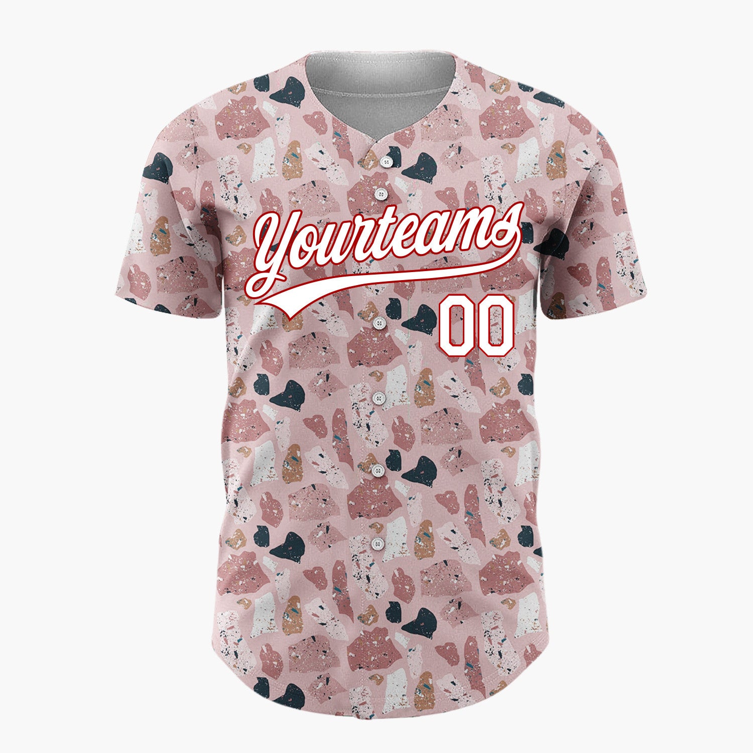 Custom Pink Brown Terrazzo Stone Abstract Seamless Pattern Christmas Baseball Jersey