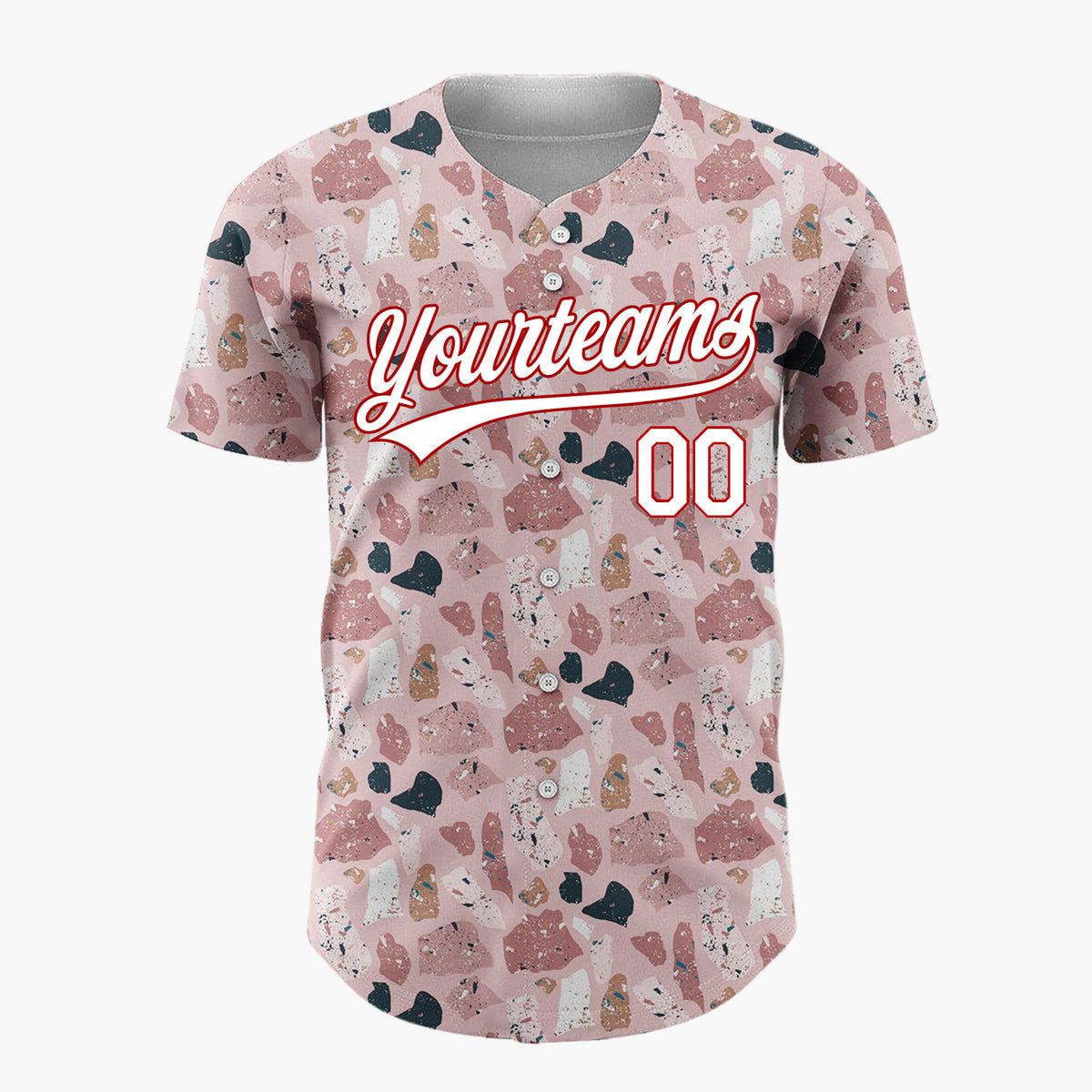 Custom Pink Brown Terrazzo Stone Abstract Seamless Pattern Christmas Baseball Jersey