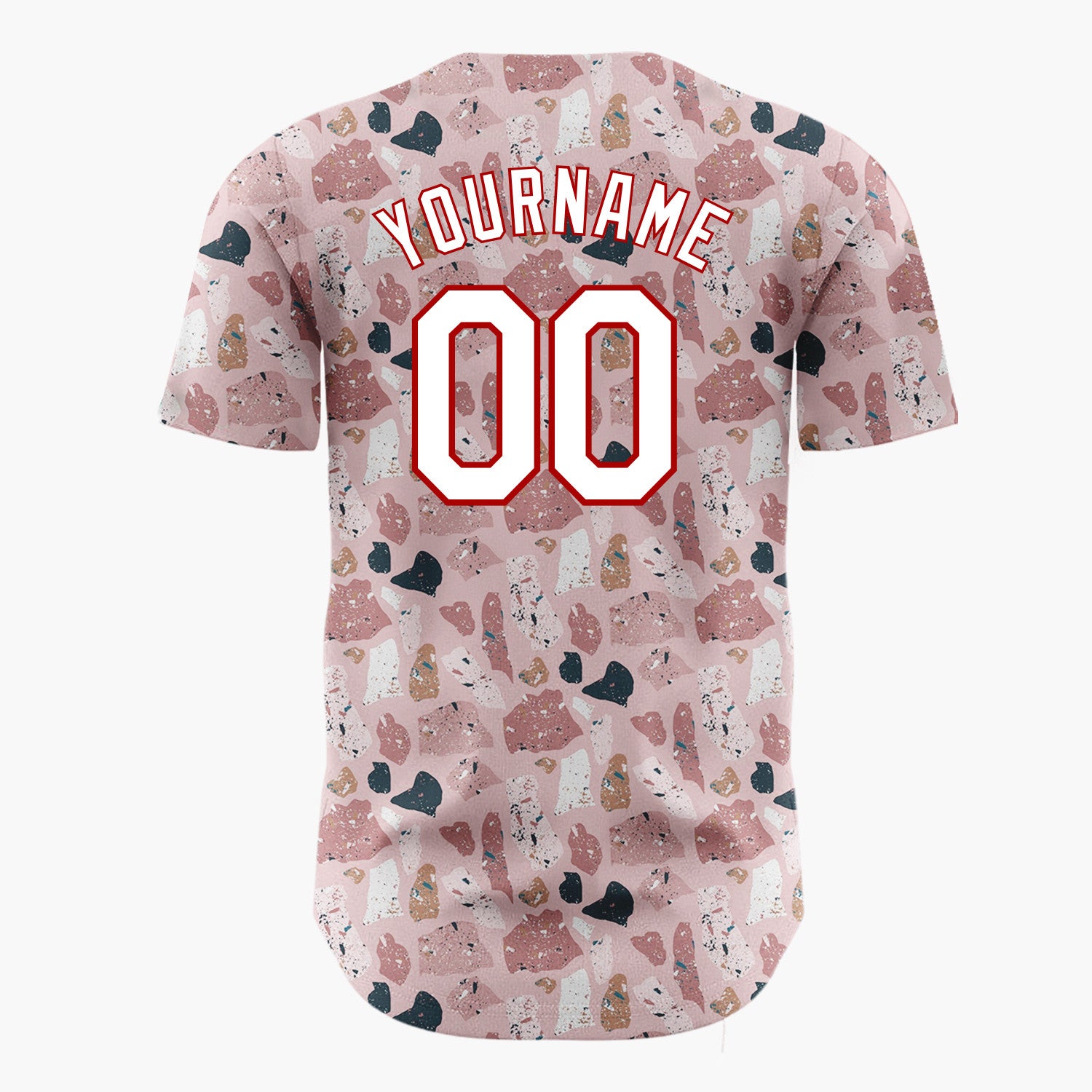 Custom Pink Brown Terrazzo Stone Abstract Seamless Pattern Christmas Baseball Jersey