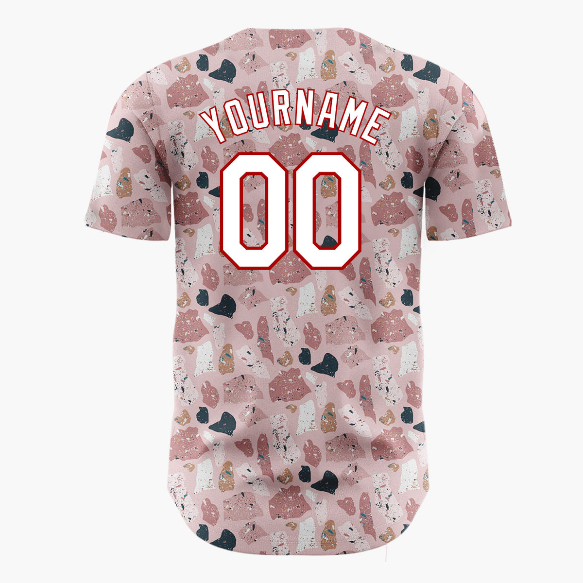 Custom Pink Brown Terrazzo Stone Abstract Seamless Pattern Christmas Baseball Jersey